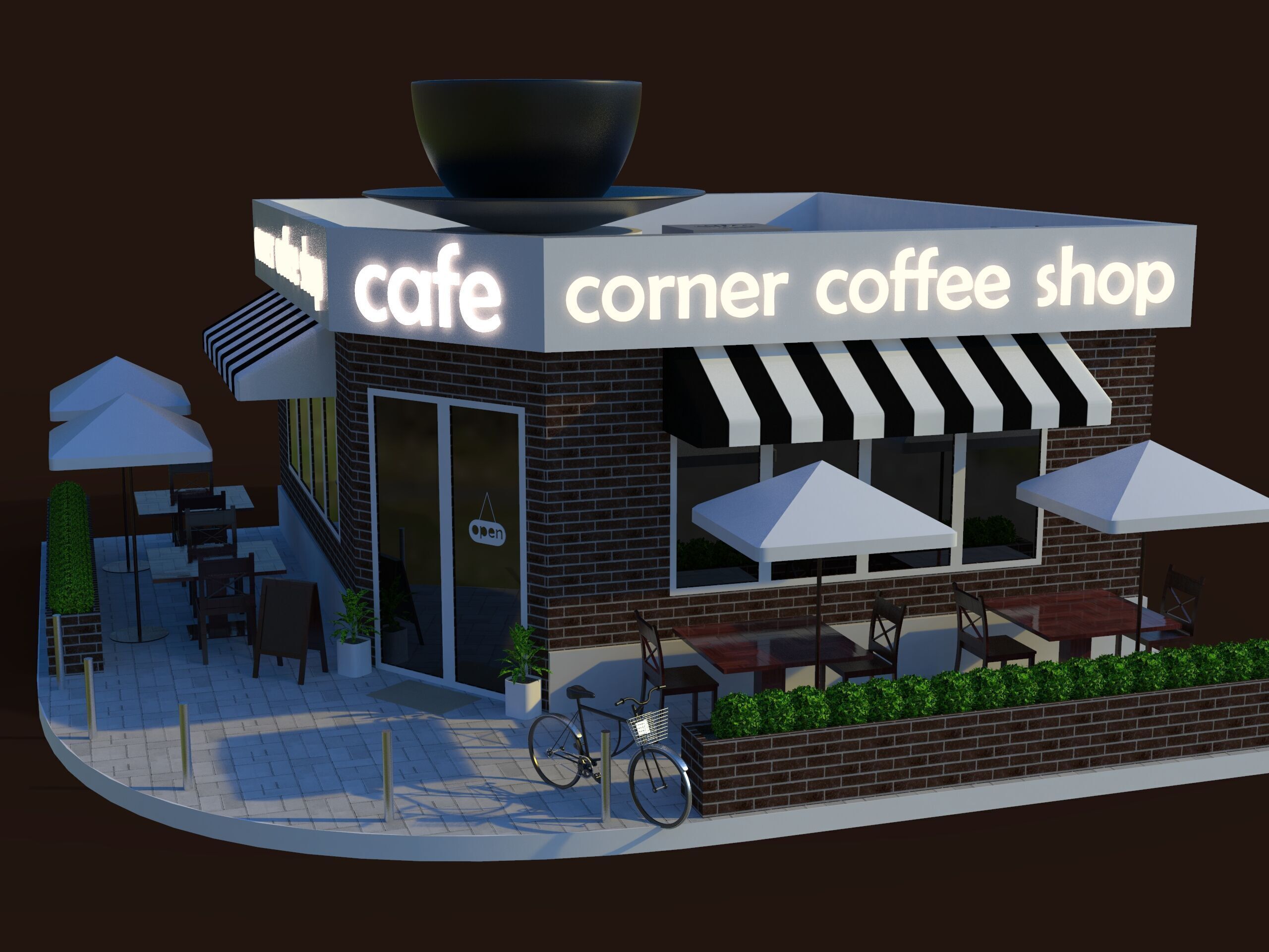 A corner coffee shop Low-poly 3D model_5