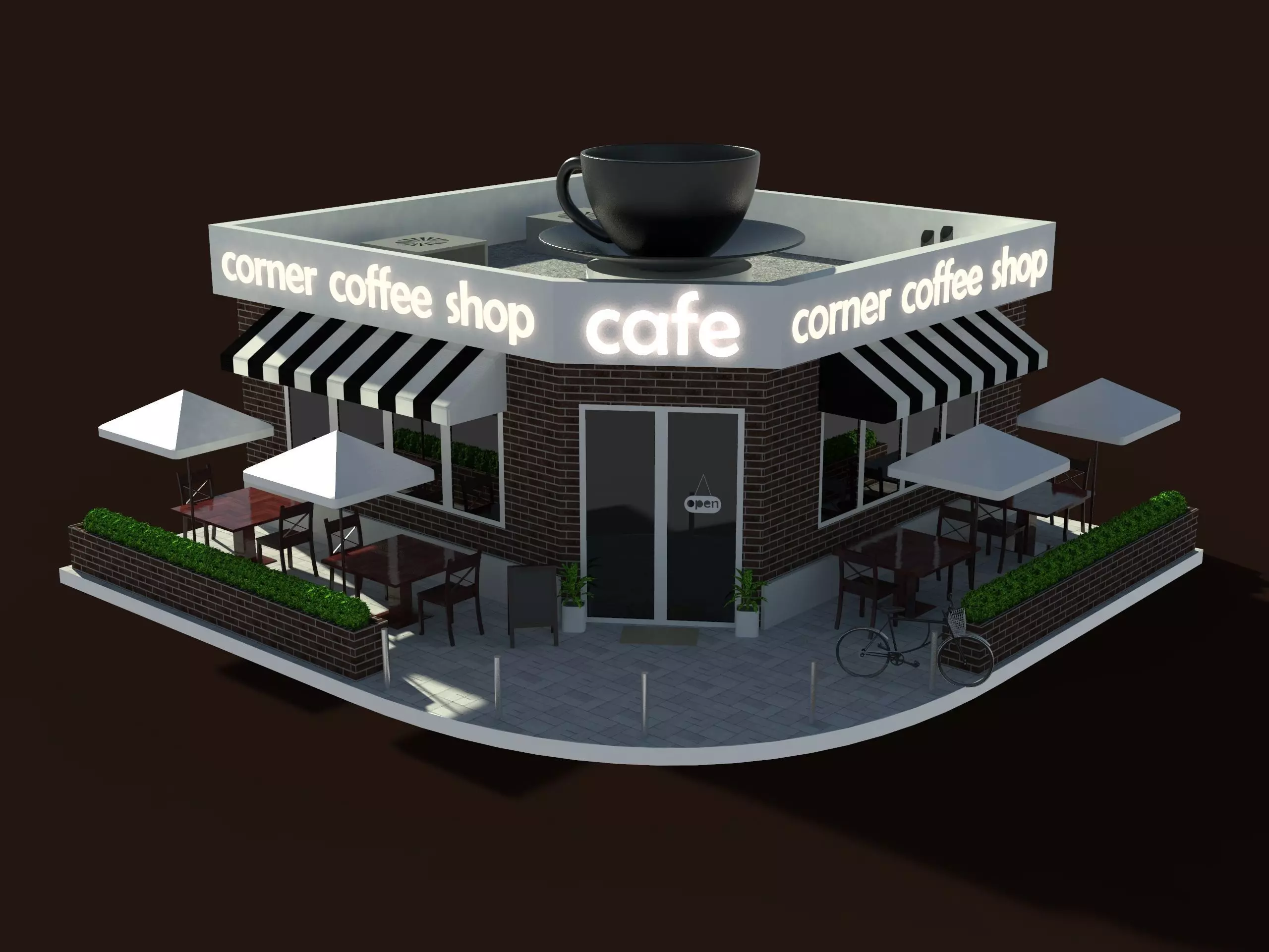 A corner coffee shop Low-poly 3D model_0