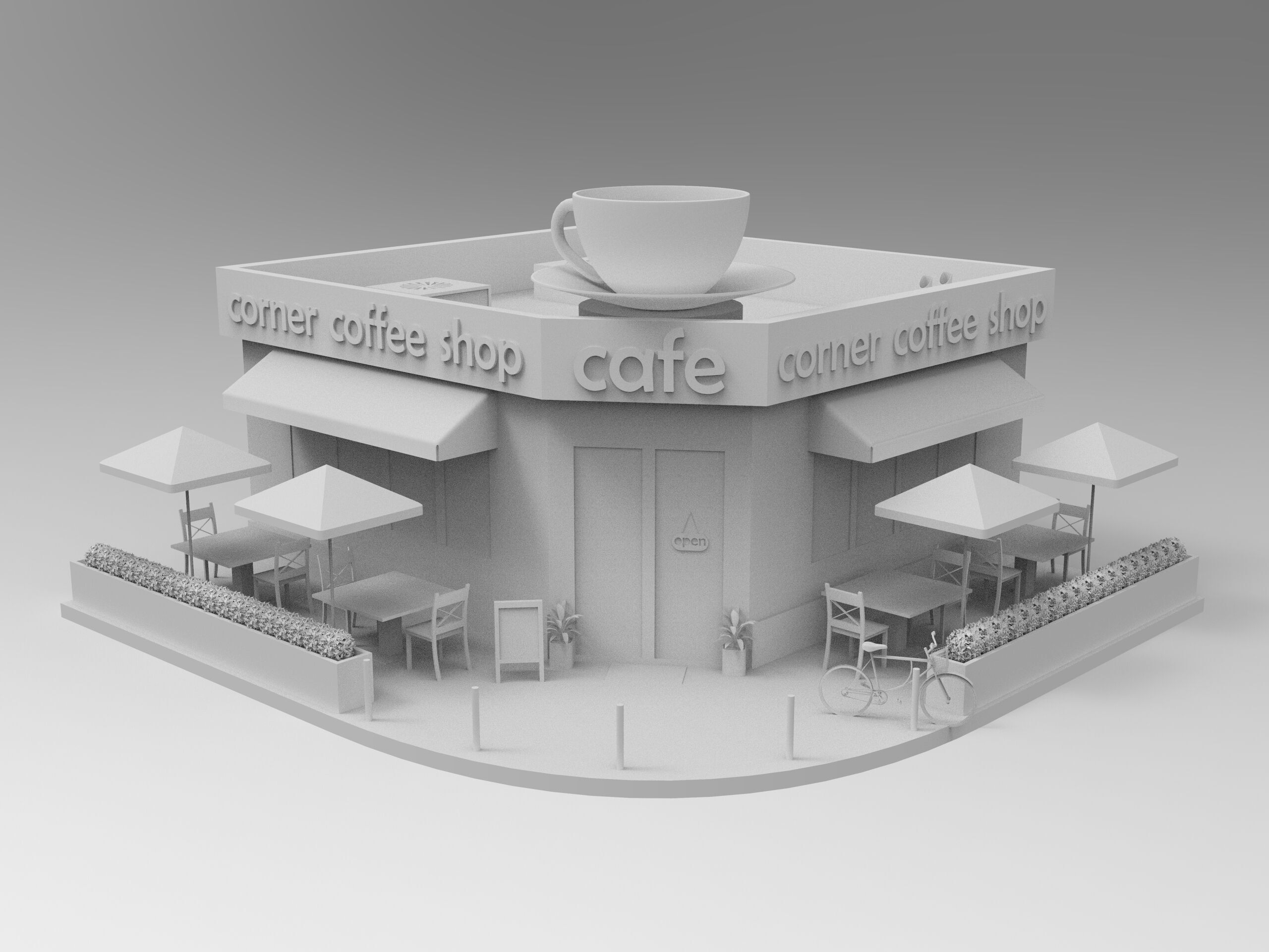 A corner coffee shop Low-poly 3D model_1