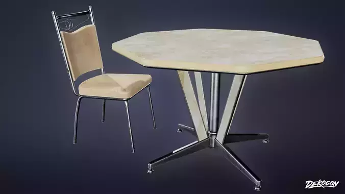 MIDCENTURY - Table and Chair 01 - LOW POLY