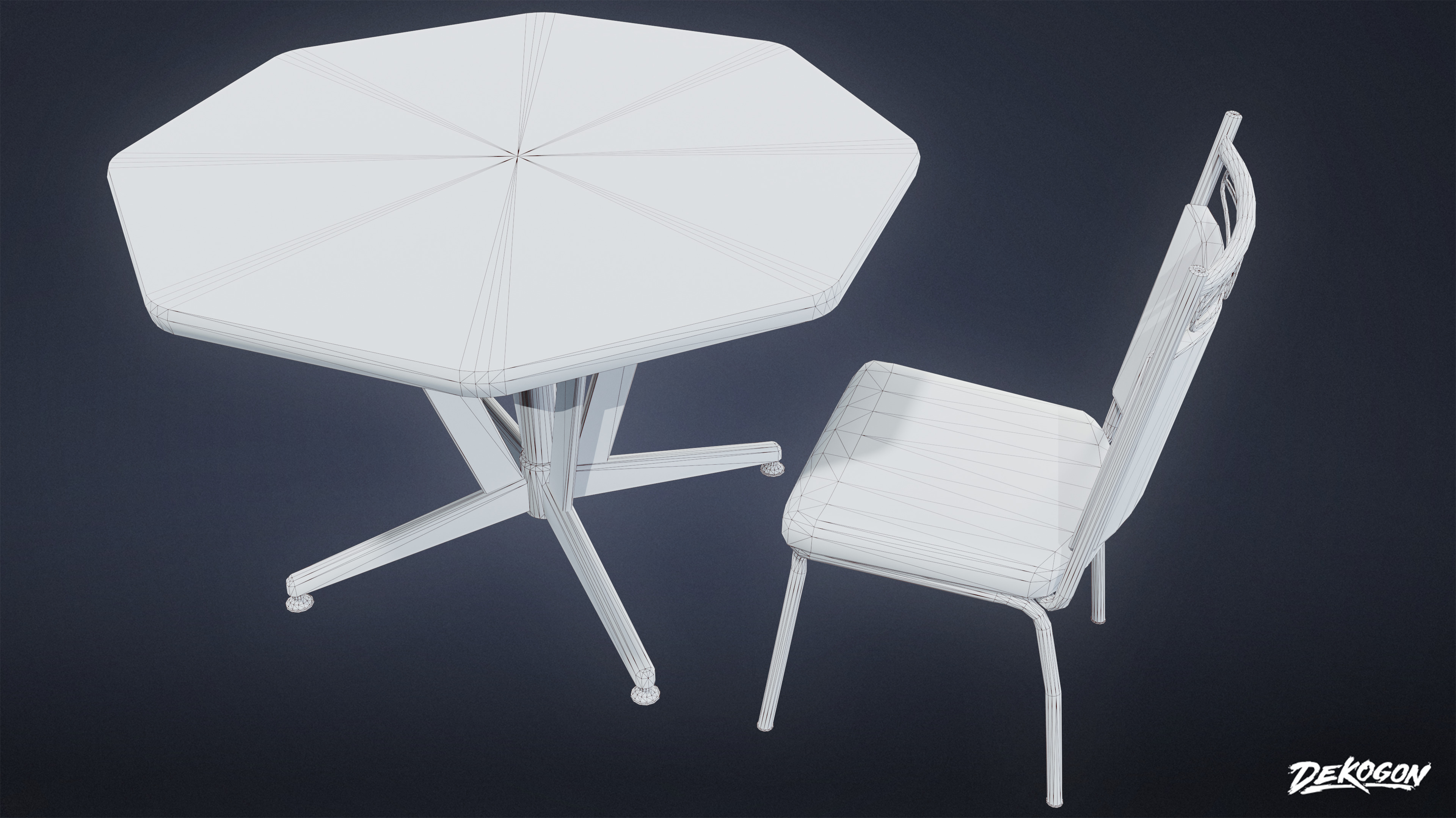 MIDCENTURY - Table and Chair 01 - LOW POLY Low-poly 3D model_9