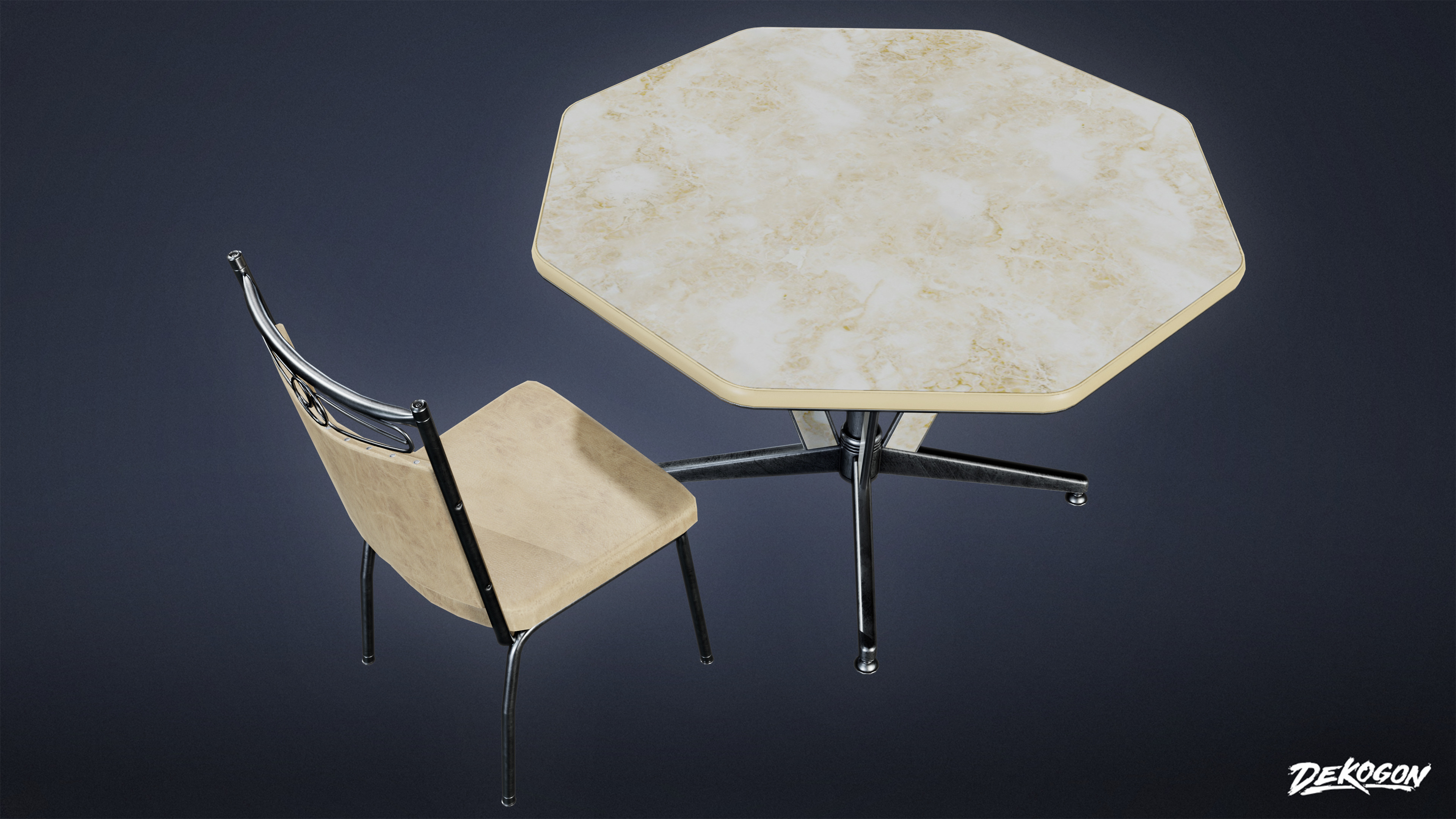 MIDCENTURY - Table and Chair 01 - LOW POLY Low-poly 3D model_2