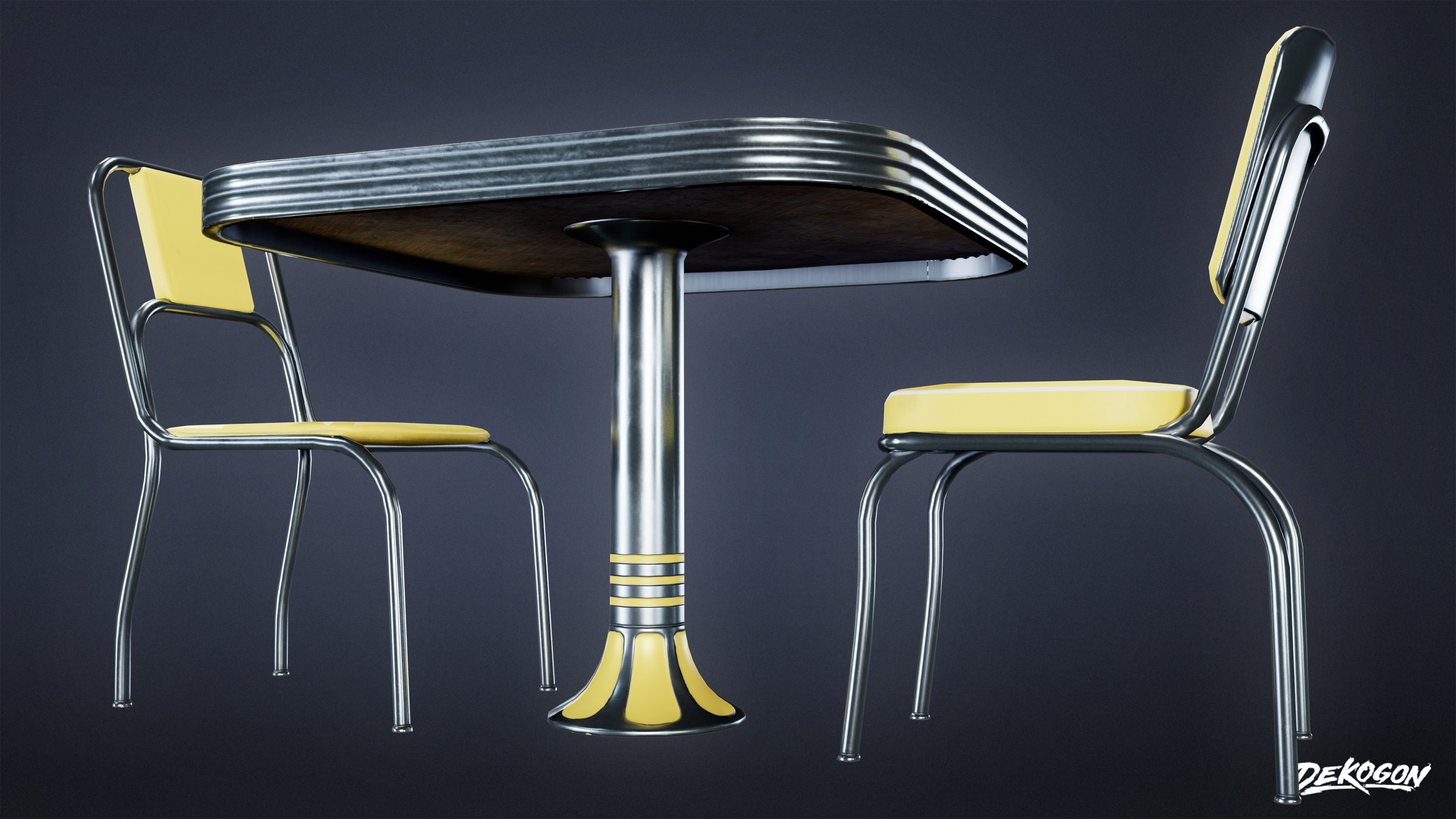 MIDCENTURY - Table and Chair 02 - LOW POLY Low-poly 3D model_4