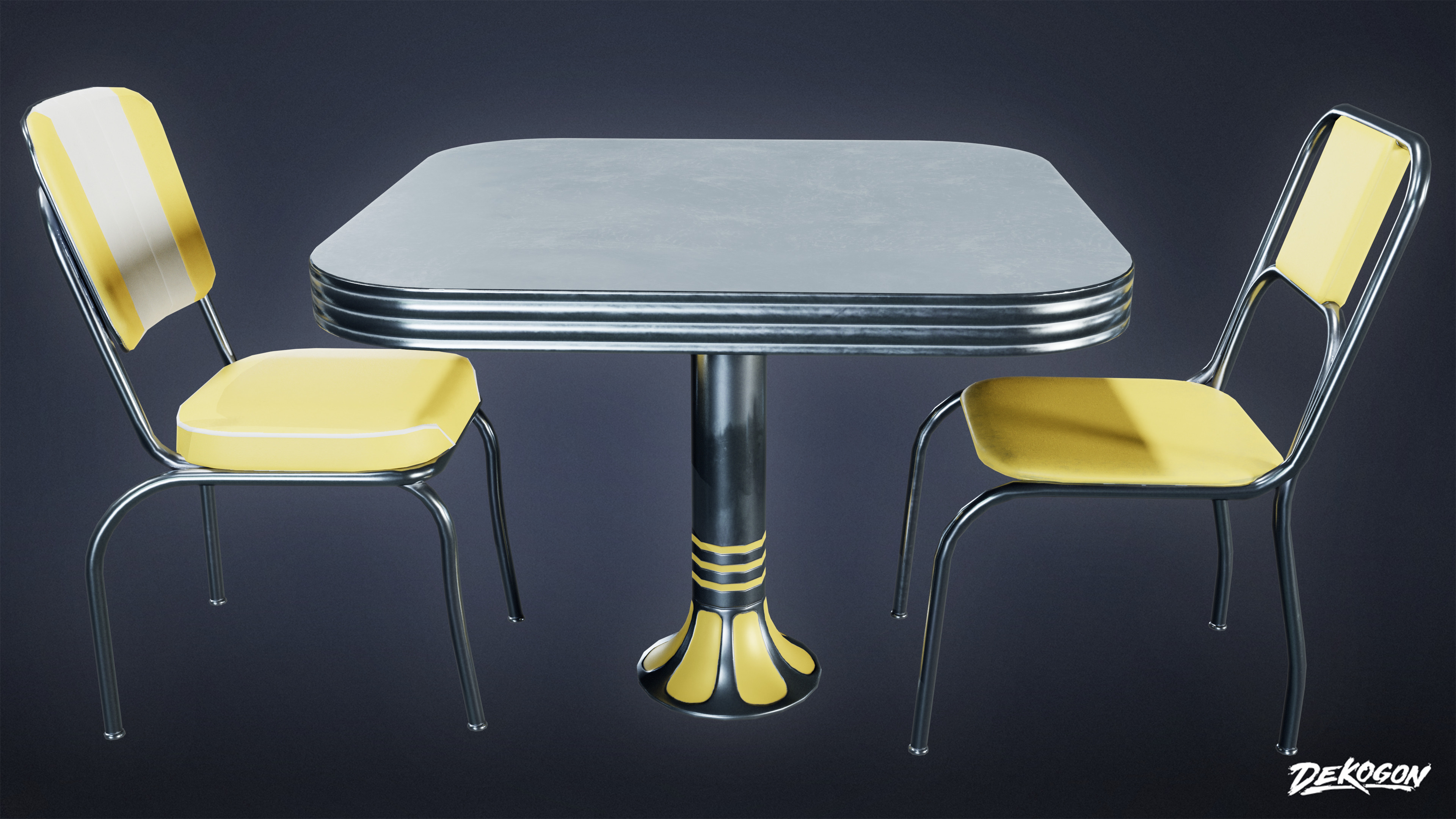 MIDCENTURY - Table and Chair 02 - LOW POLY Low-poly 3D model_8