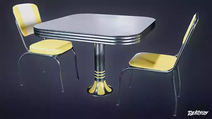 MIDCENTURY - Table and Chair 02 - LOW POLY