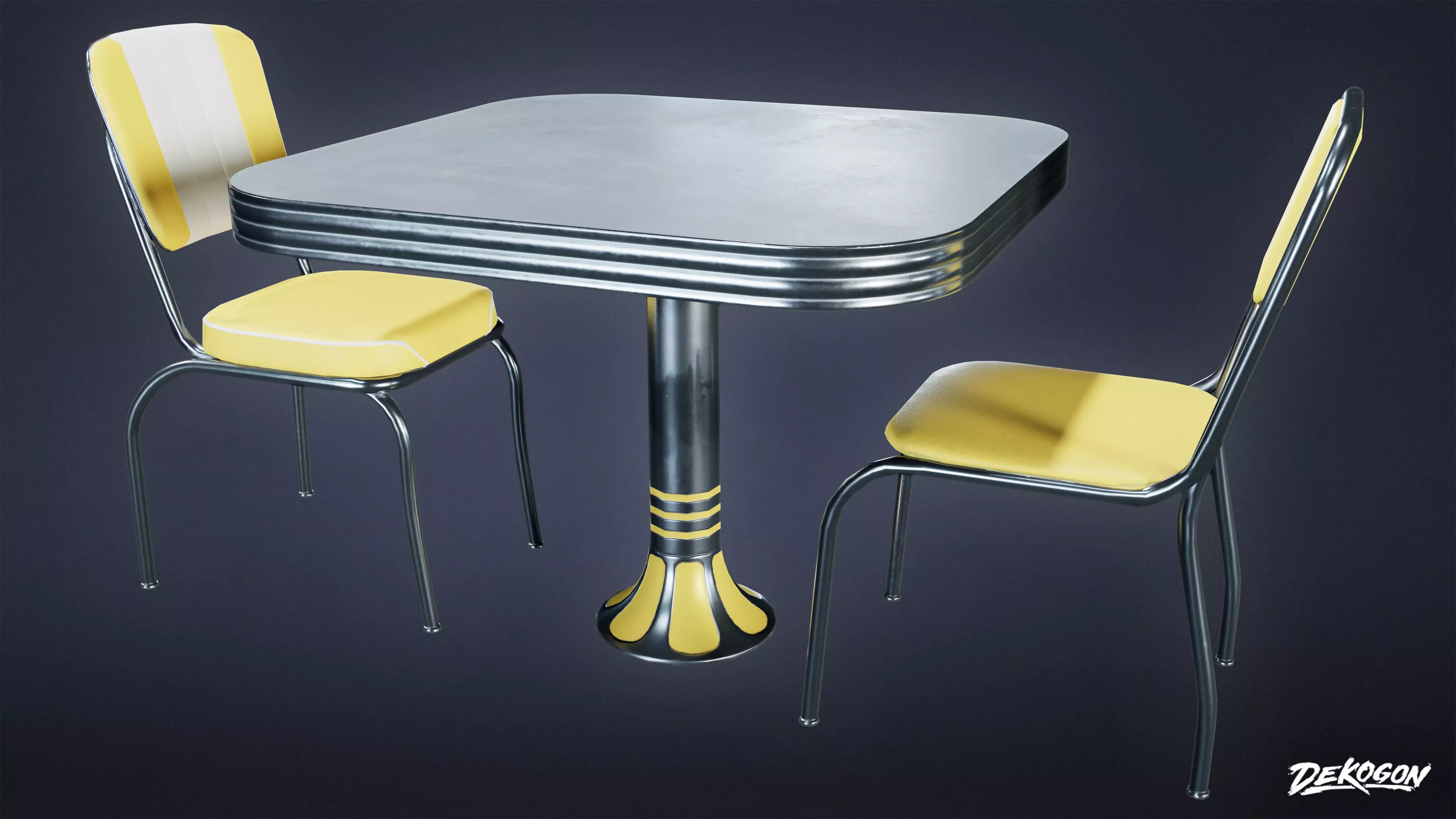 MIDCENTURY - Table and Chair 02 - LOW POLY Low-poly 3D model_0