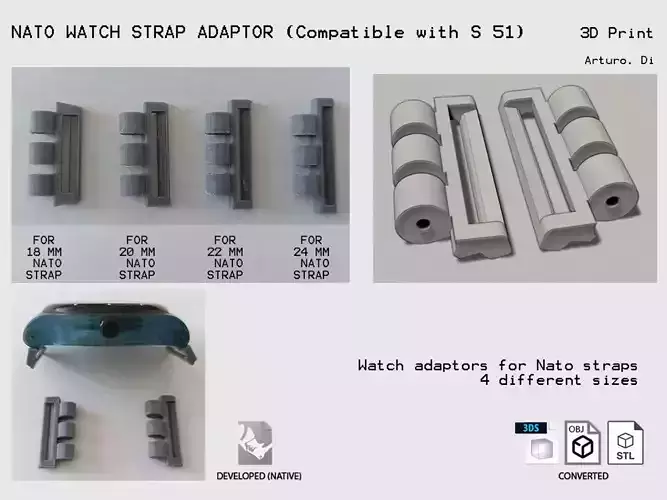 Nato Watch Strap Adapter compatible with S51 3D print model