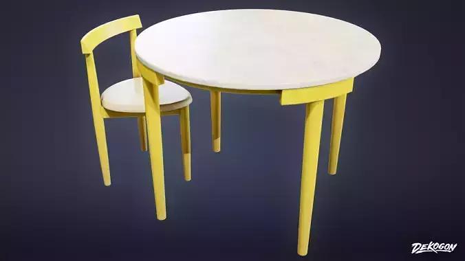MIDCENTURY - Table and Chair 03 - LOW POLY