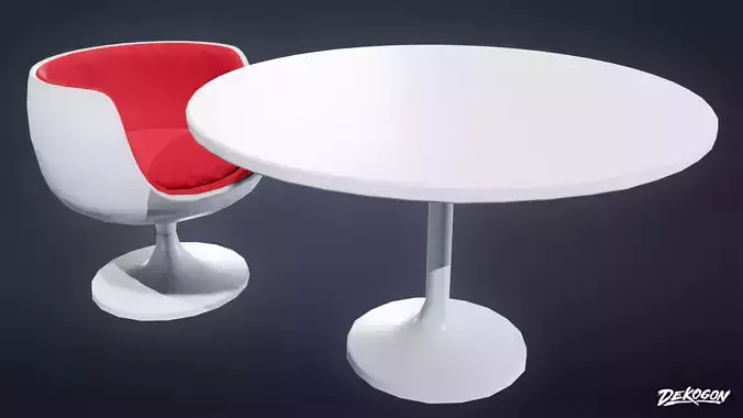 MIDCENTURY - Table and Chair 04 - LOW POLY