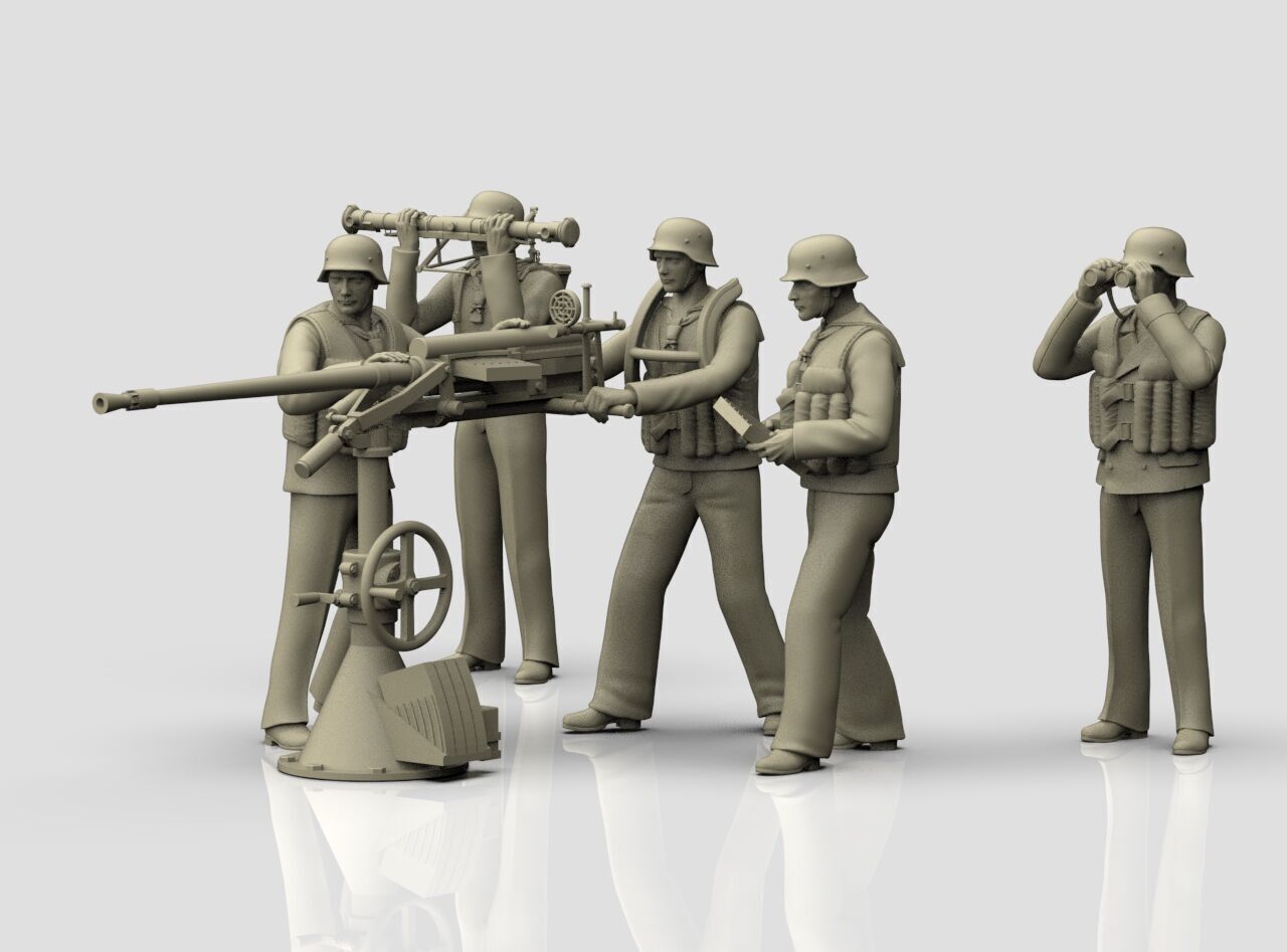 german sailors ww2 anf Flak 38 20mm 3D print model_47