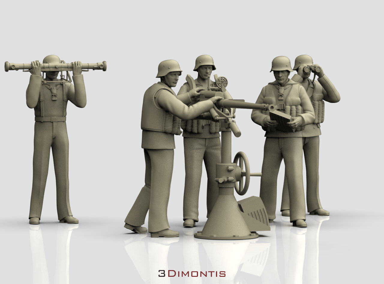 german sailors ww2 anf Flak 38 20mm 3D print model_62