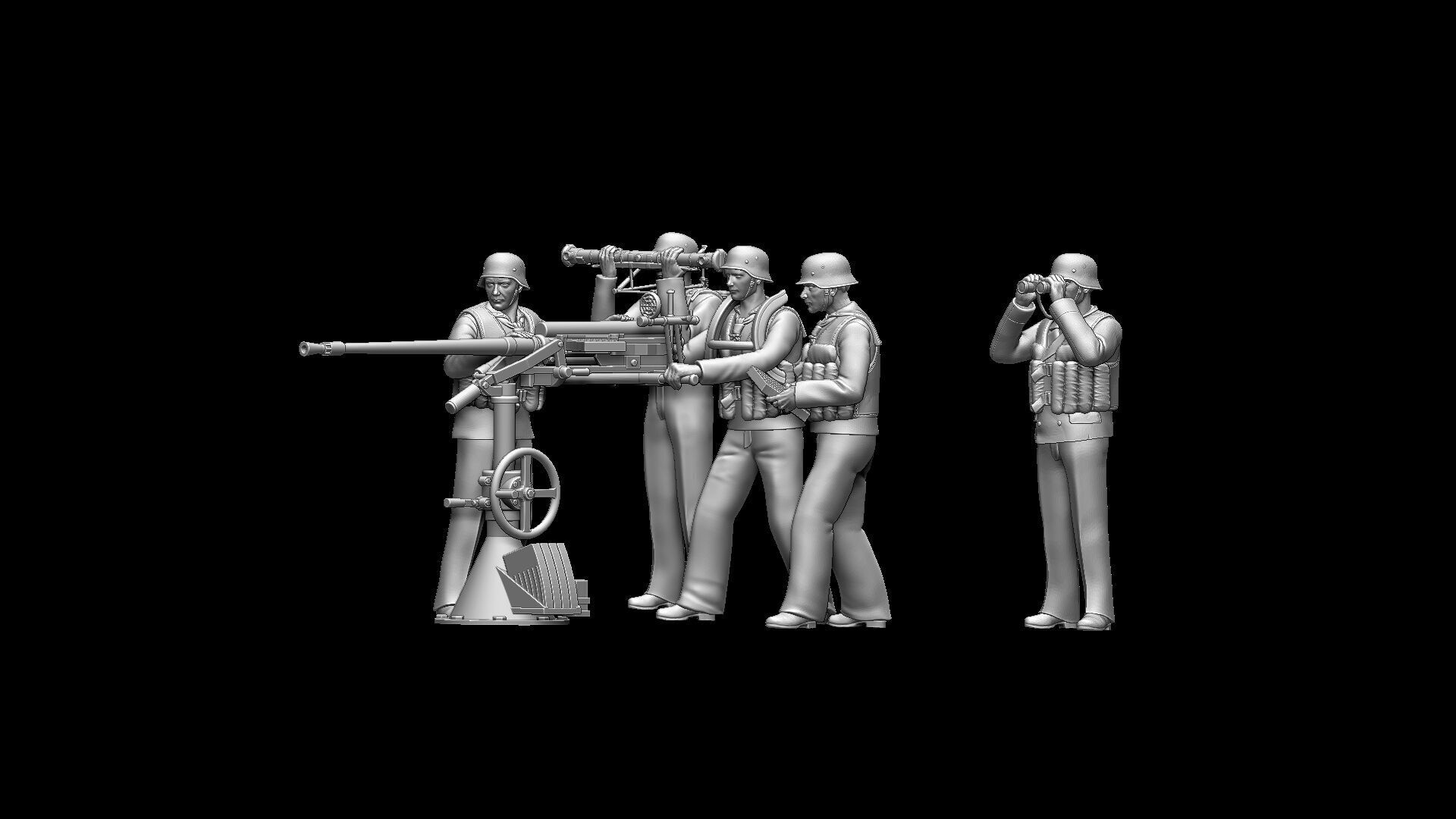 german sailors ww2 anf Flak 38 20mm 3D print model_19