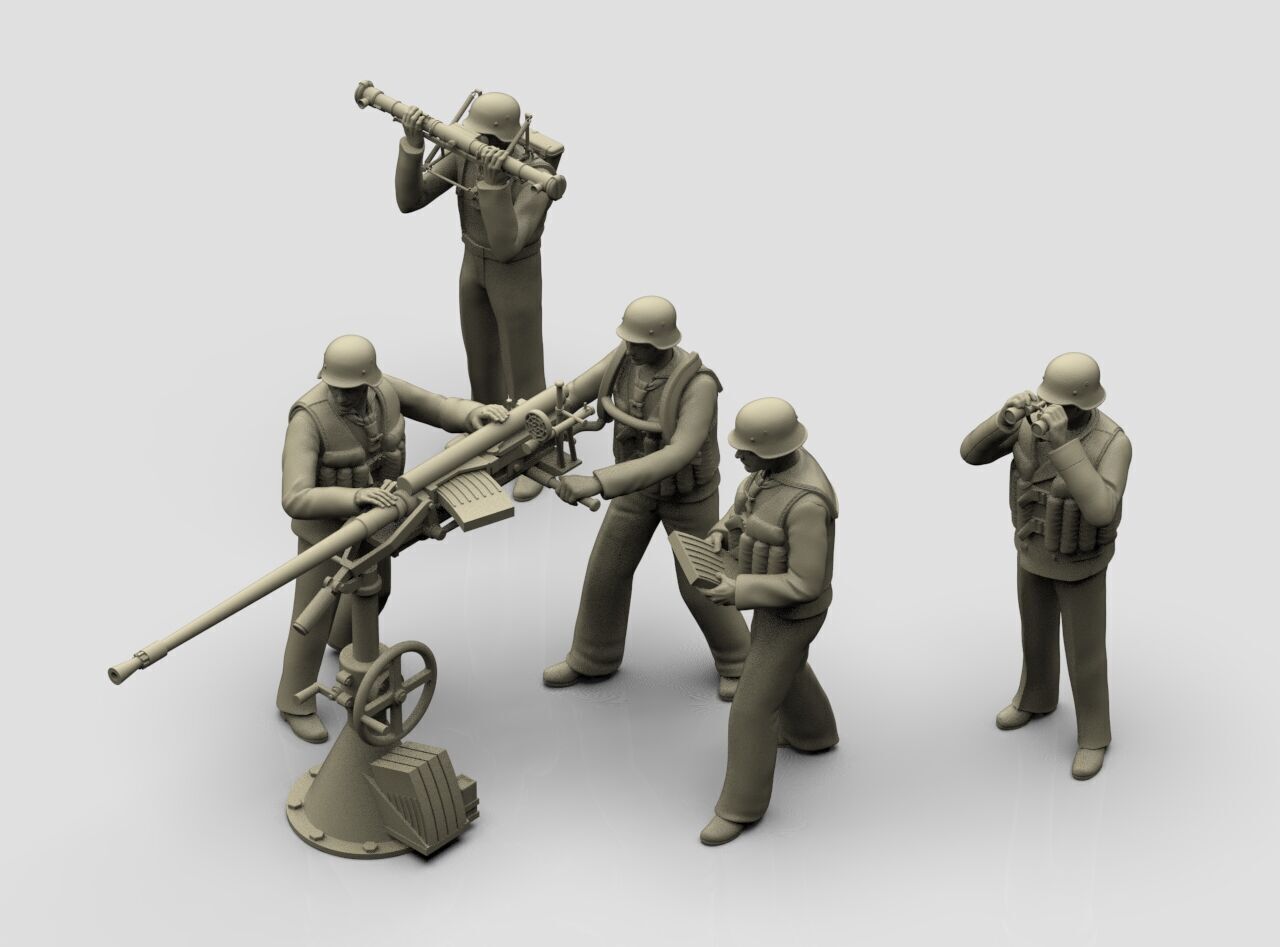 german sailors ww2 anf Flak 38 20mm 3D print model_22