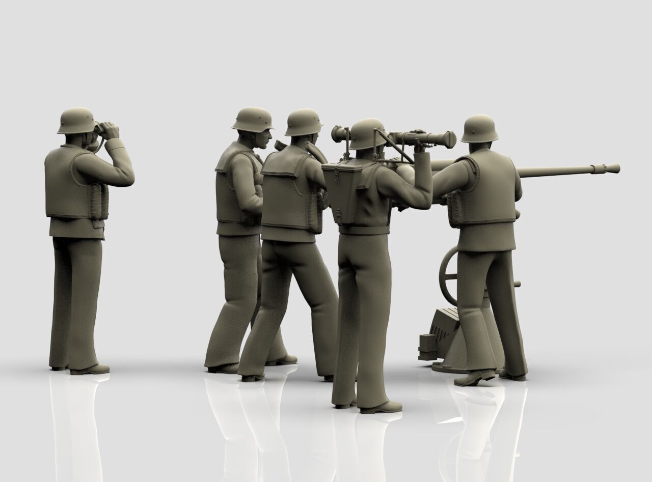 german sailors ww2 anf Flak 38 20mm 3D print model_58