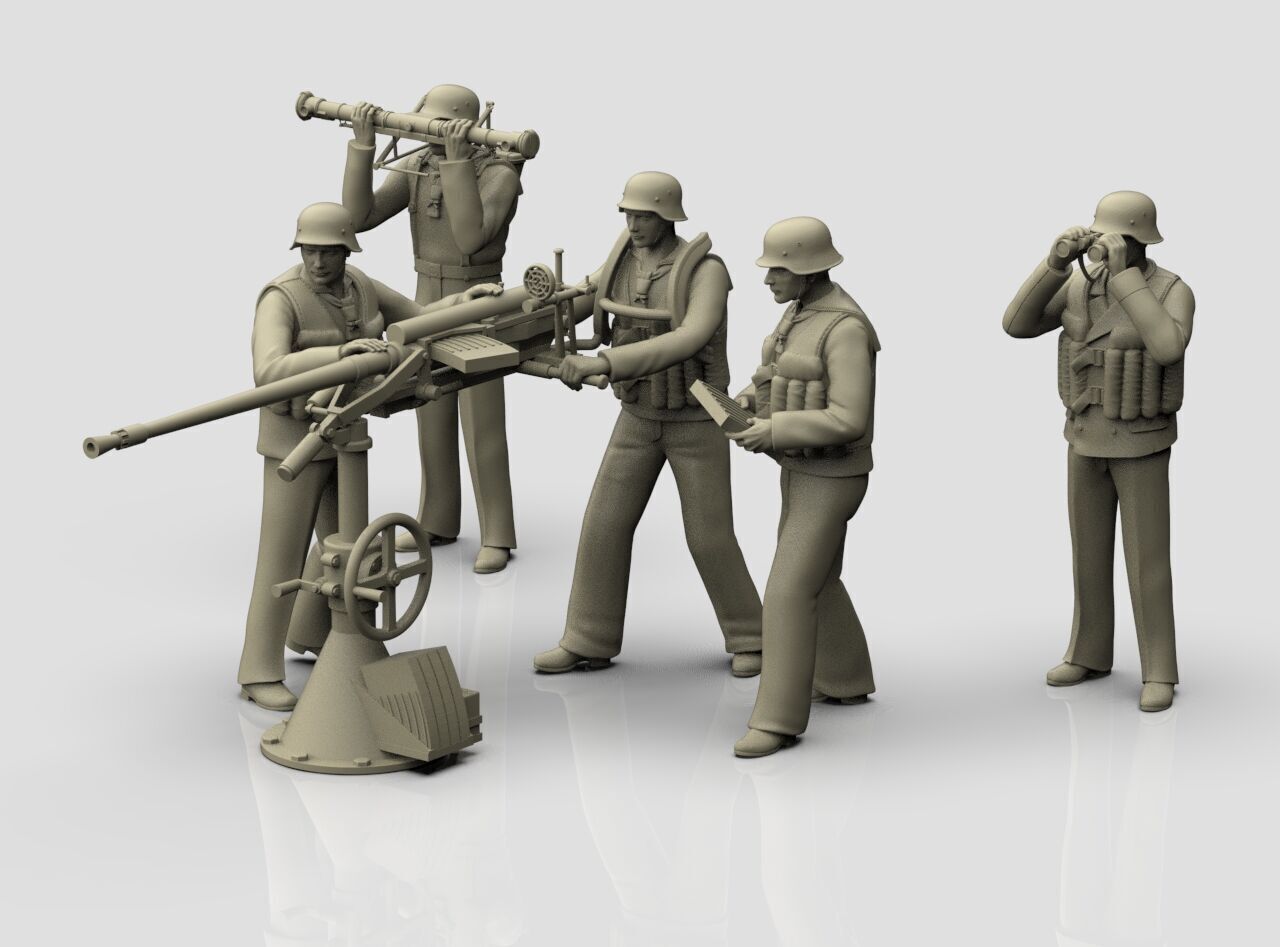german sailors ww2 anf Flak 38 20mm 3D print model_54
