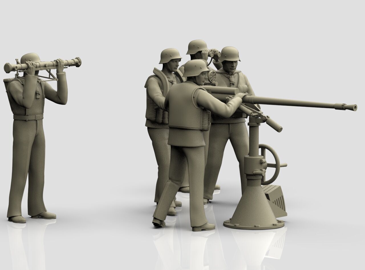 german sailors ww2 anf Flak 38 20mm 3D print model_52