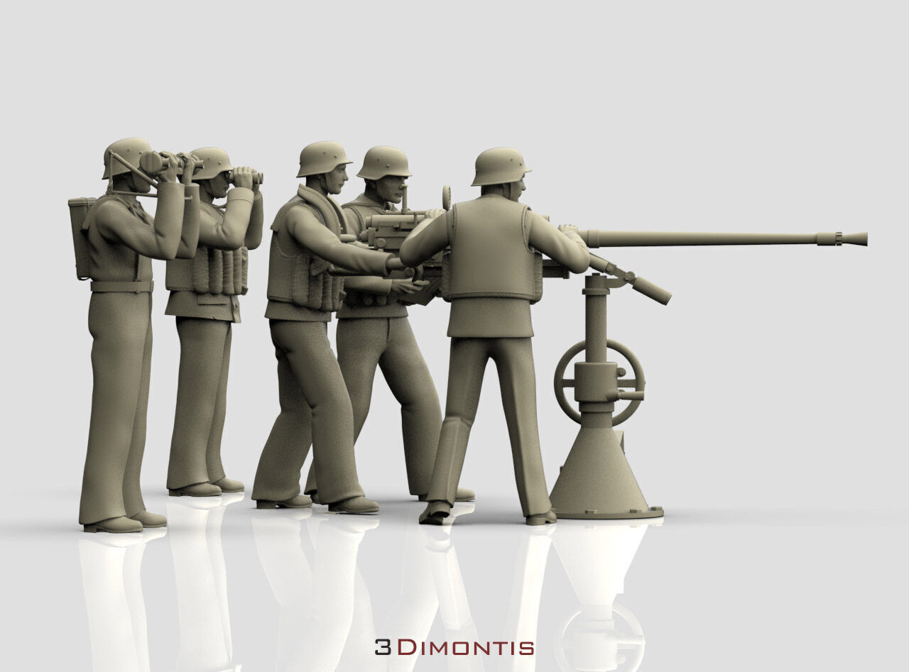 german sailors ww2 anf Flak 38 20mm 3D print model_39