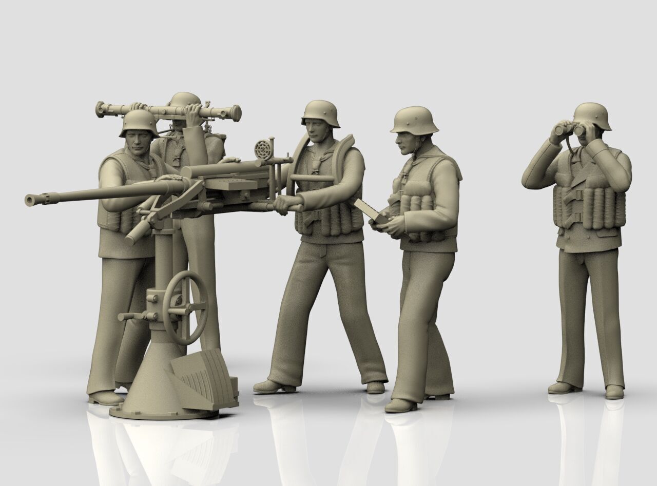 german sailors ww2 anf Flak 38 20mm 3D print model_45