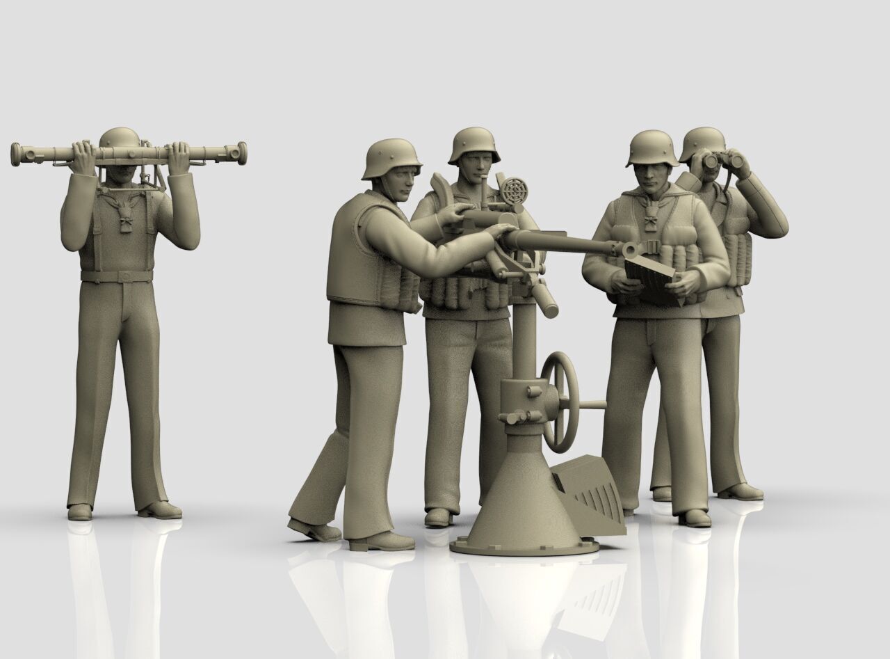 german sailors ww2 anf Flak 38 20mm 3D print model_28