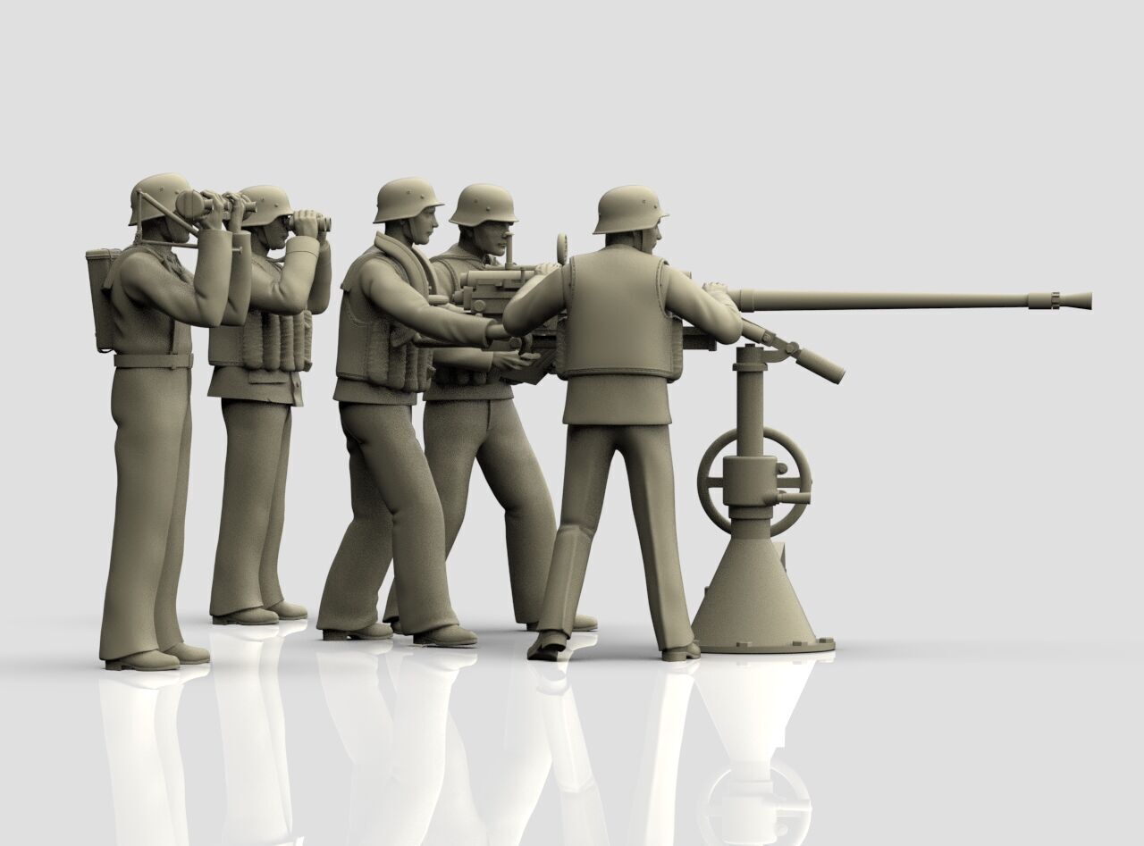 german sailors ww2 anf Flak 38 20mm 3D print model_49