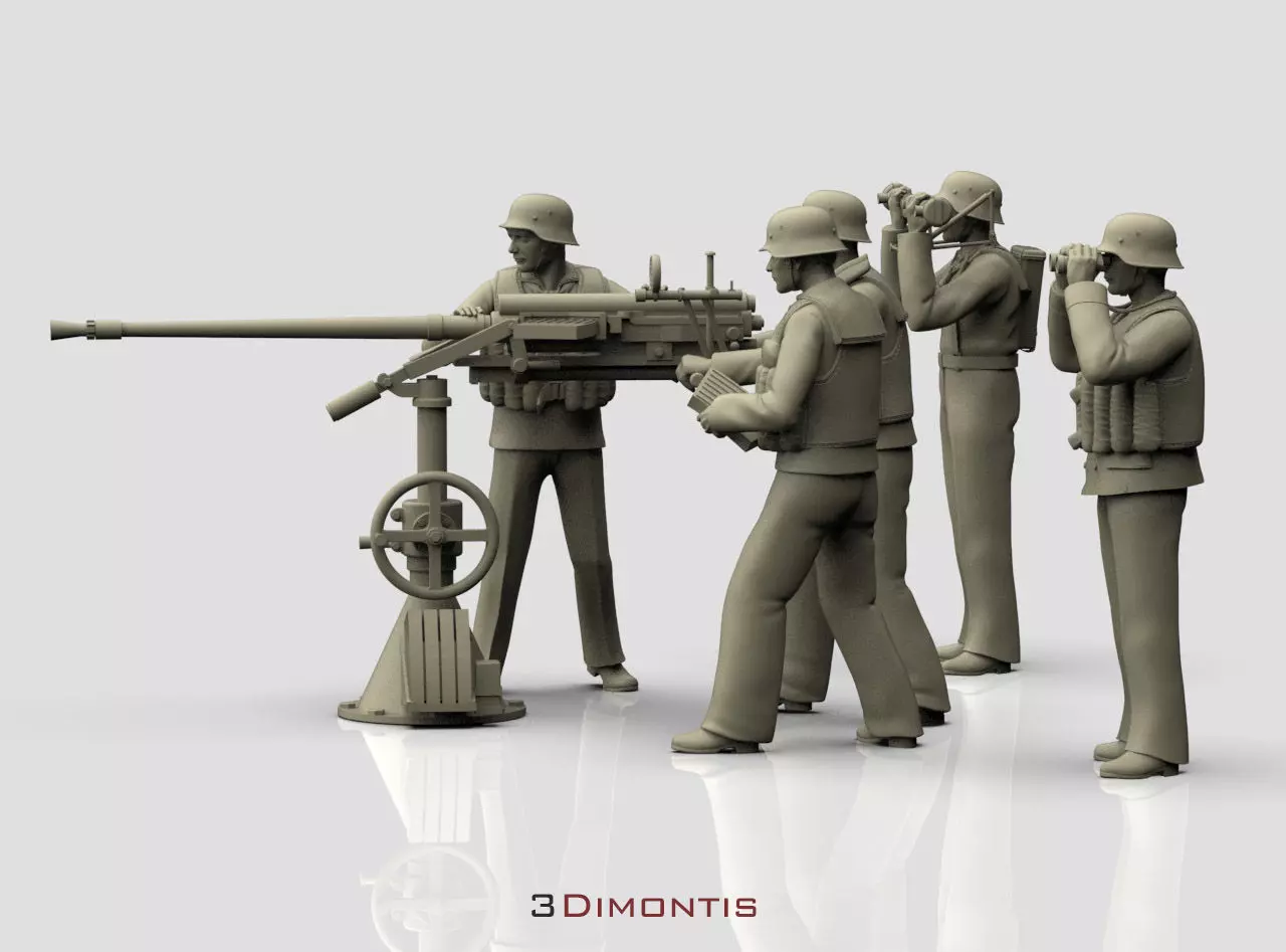german sailors ww2 anf Flak 38 20mm 3D print model_0