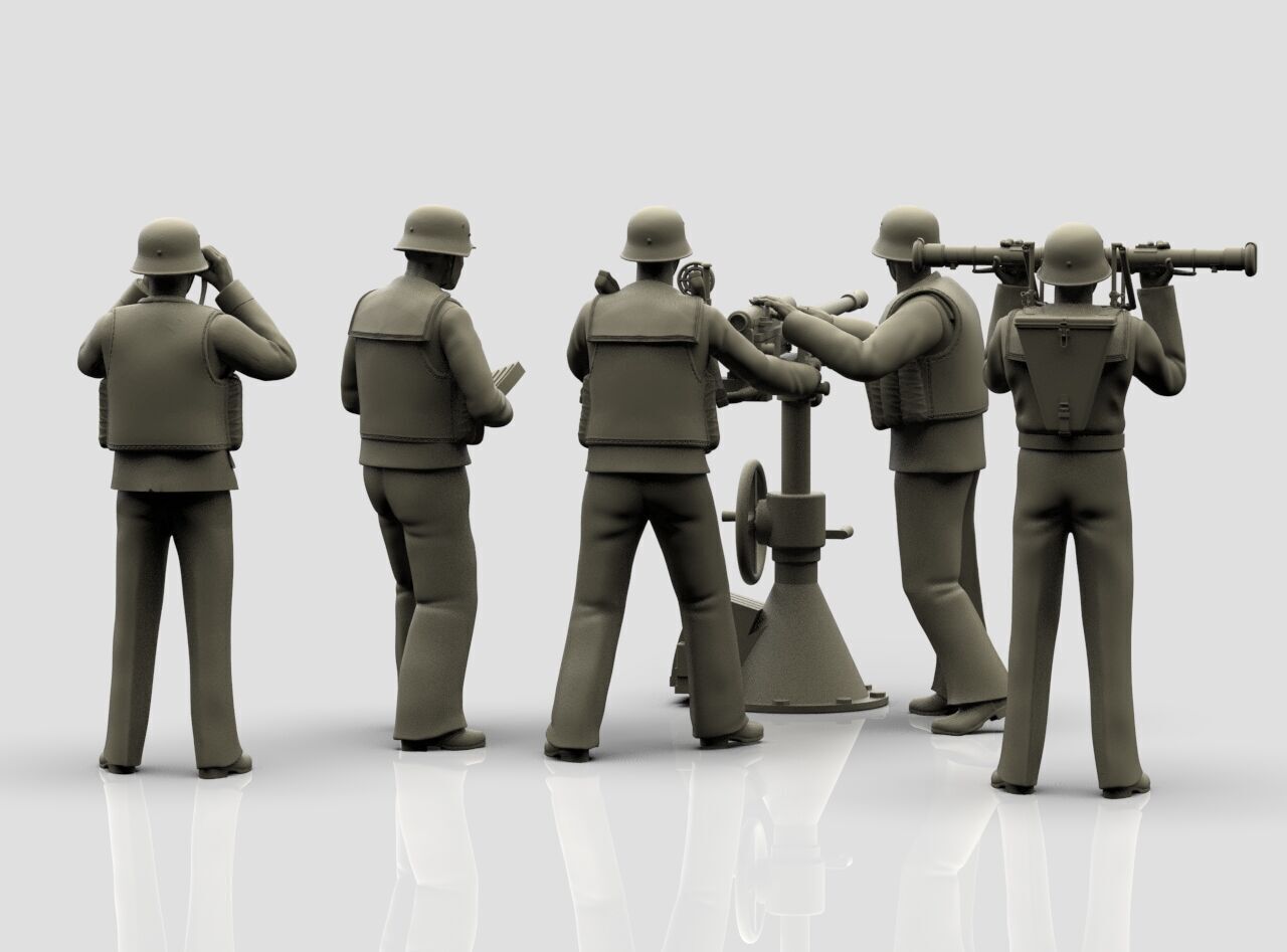 german sailors ww2 anf Flak 38 20mm 3D print model_31