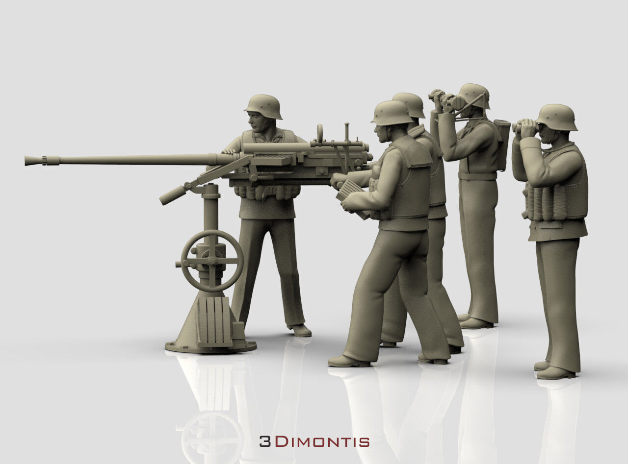 german sailors ww2 anf Flak 38 20mm 3D print model_21