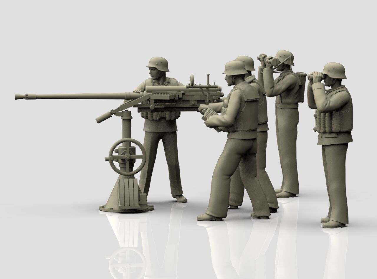 german sailors ww2 anf Flak 38 20mm 3D print model_11