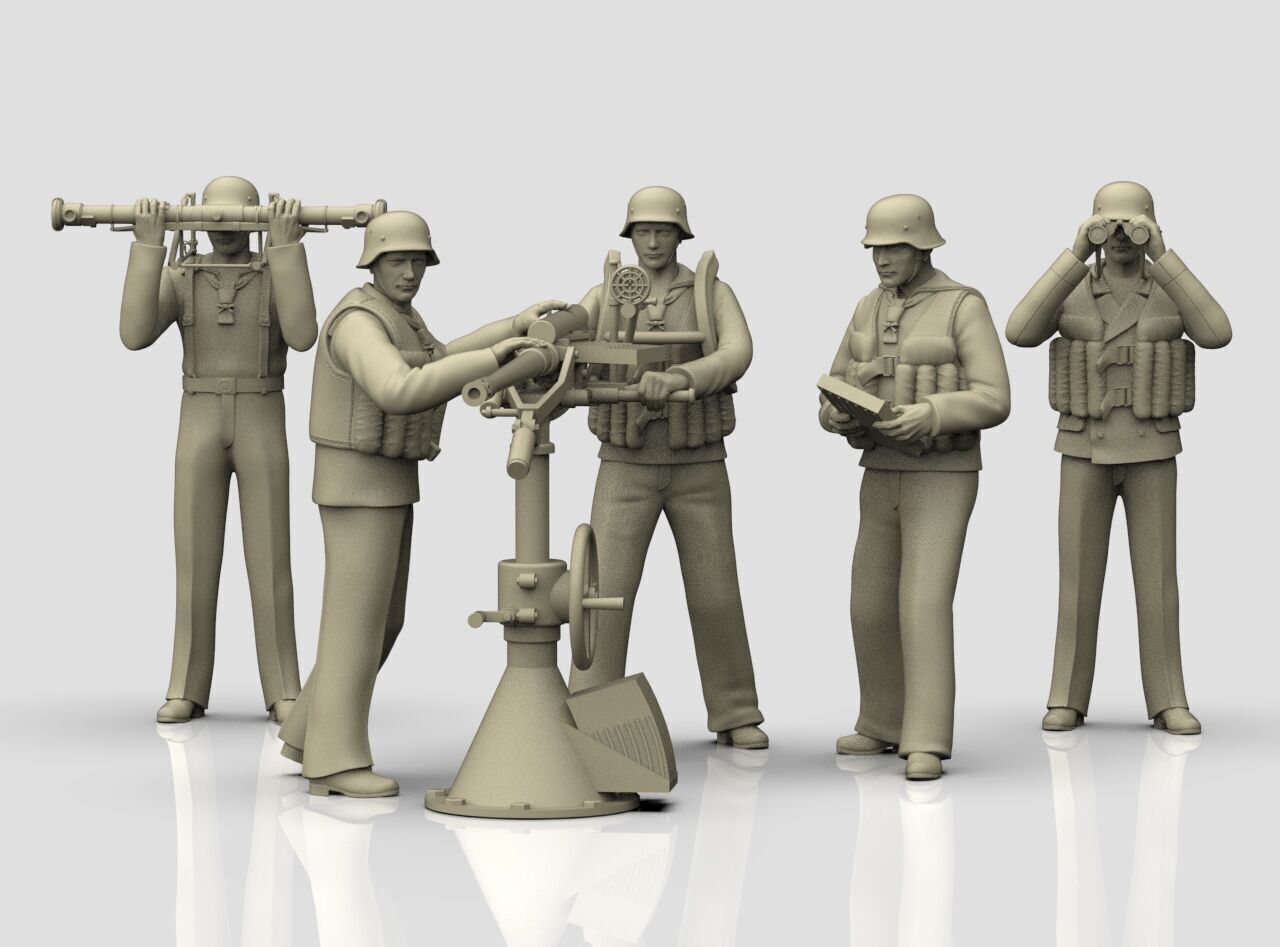 german sailors ww2 anf Flak 38 20mm 3D print model_41