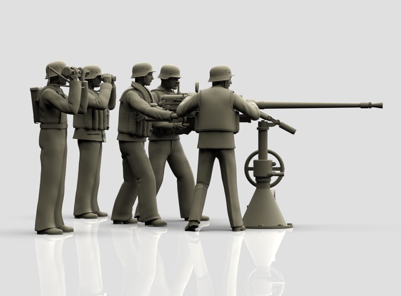 german sailors ww2 anf Flak 38 20mm 3D print model_26