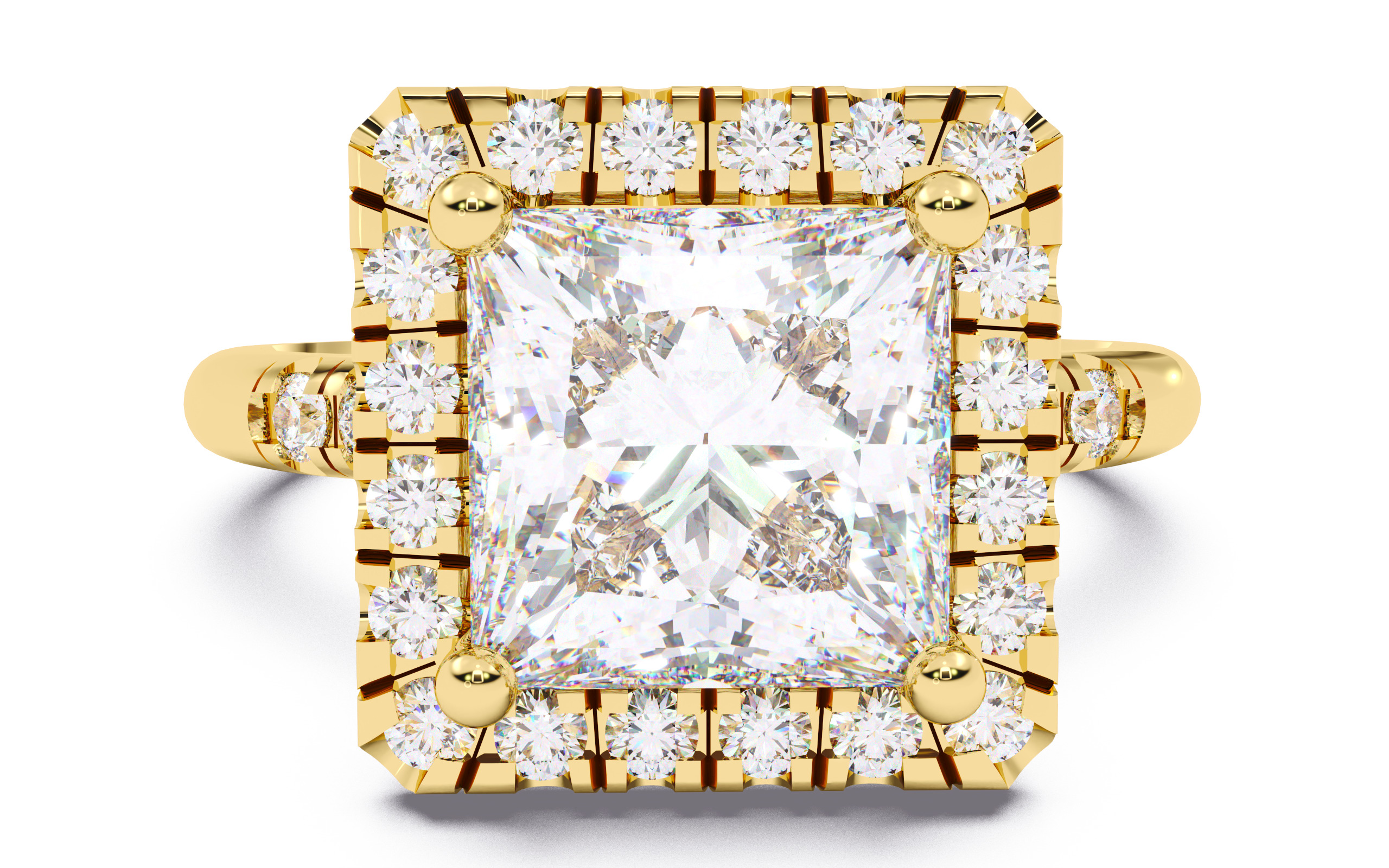 Princess Diamond Halo Setting Solitaire Ring  3D print model_12