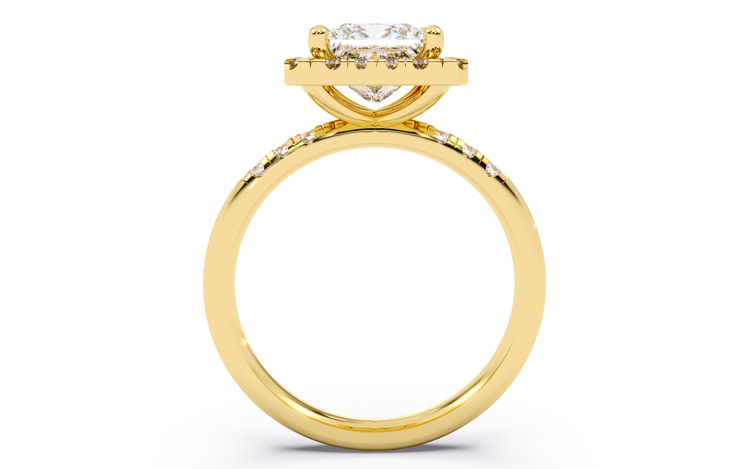Princess Diamond Halo Setting Solitaire Ring  3D print model_11