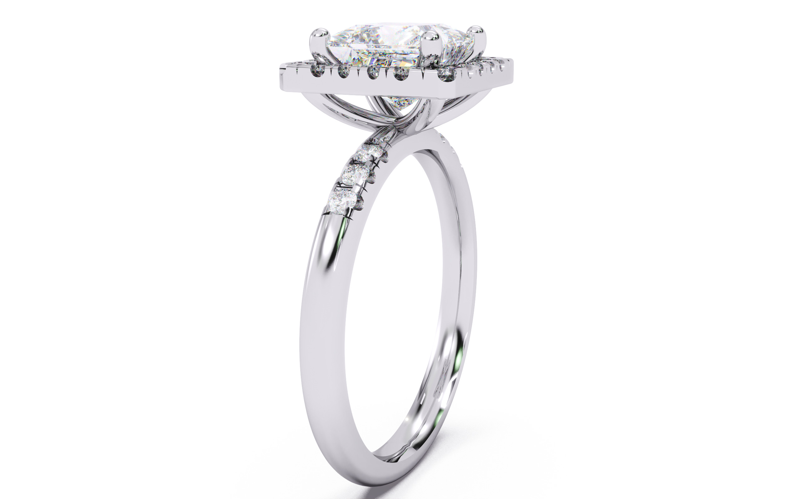 Princess Diamond Halo Setting Solitaire Ring  3D print model_18