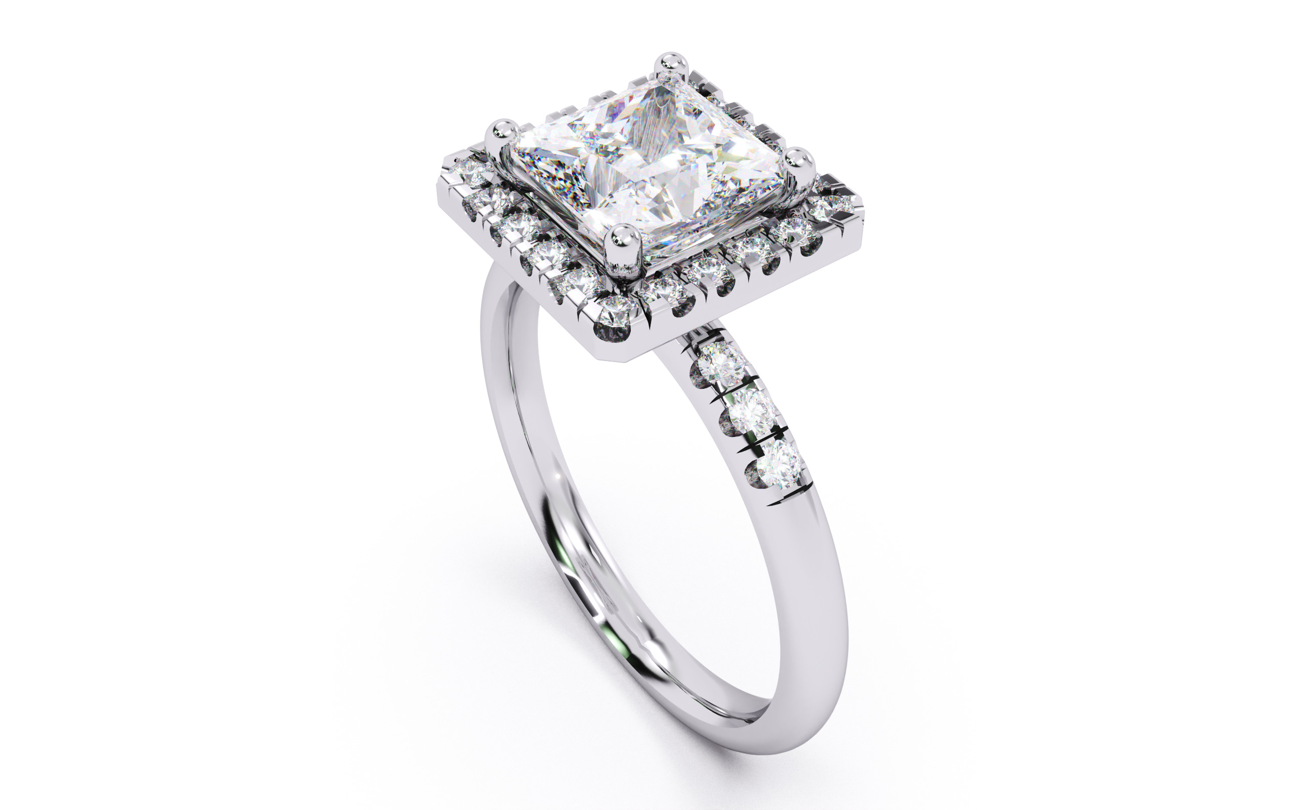 Princess Diamond Halo Setting Solitaire Ring  3D print model_24