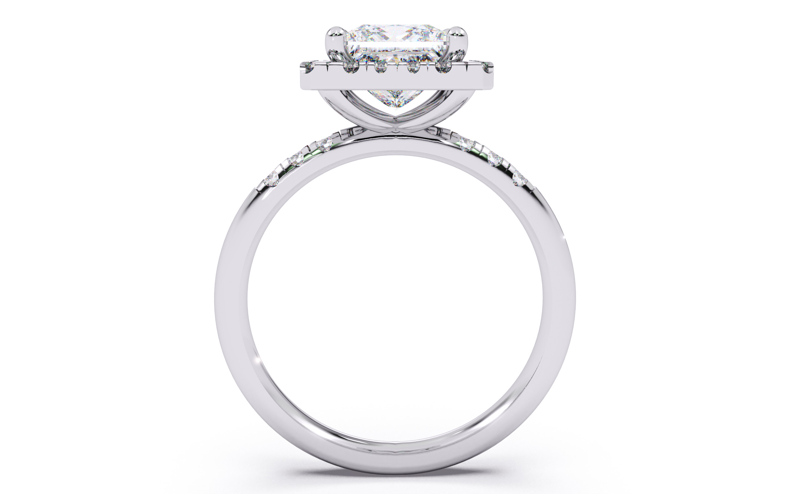 Princess Diamond Halo Setting Solitaire Ring  3D print model_9