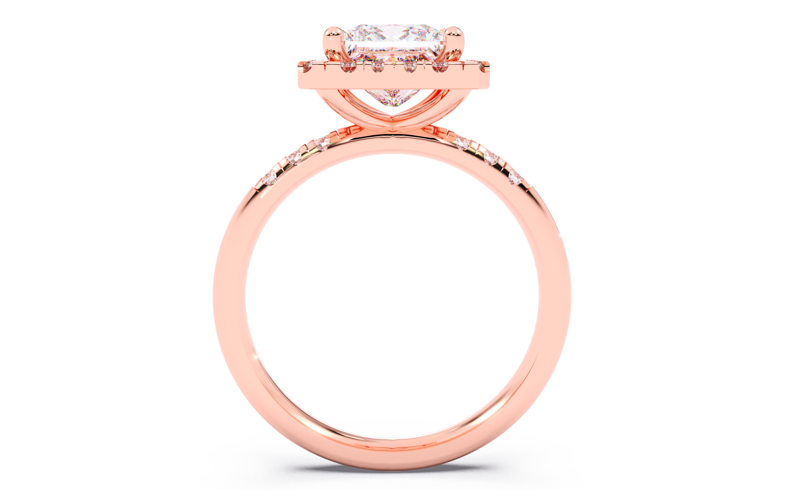 Princess Diamond Halo Setting Solitaire Ring  3D print model_6