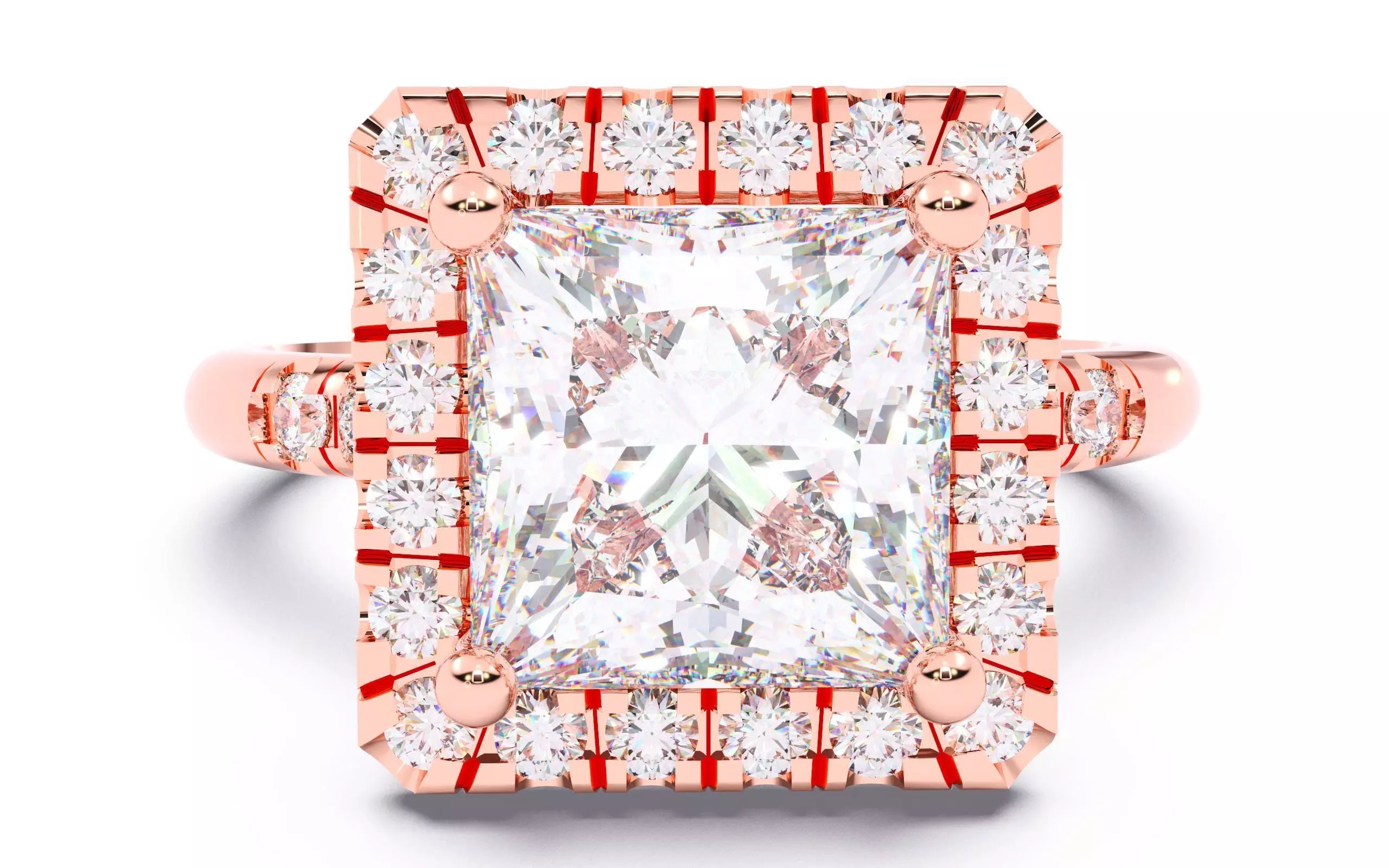 Princess Diamond Halo Setting Solitaire Ring  3D print model_0