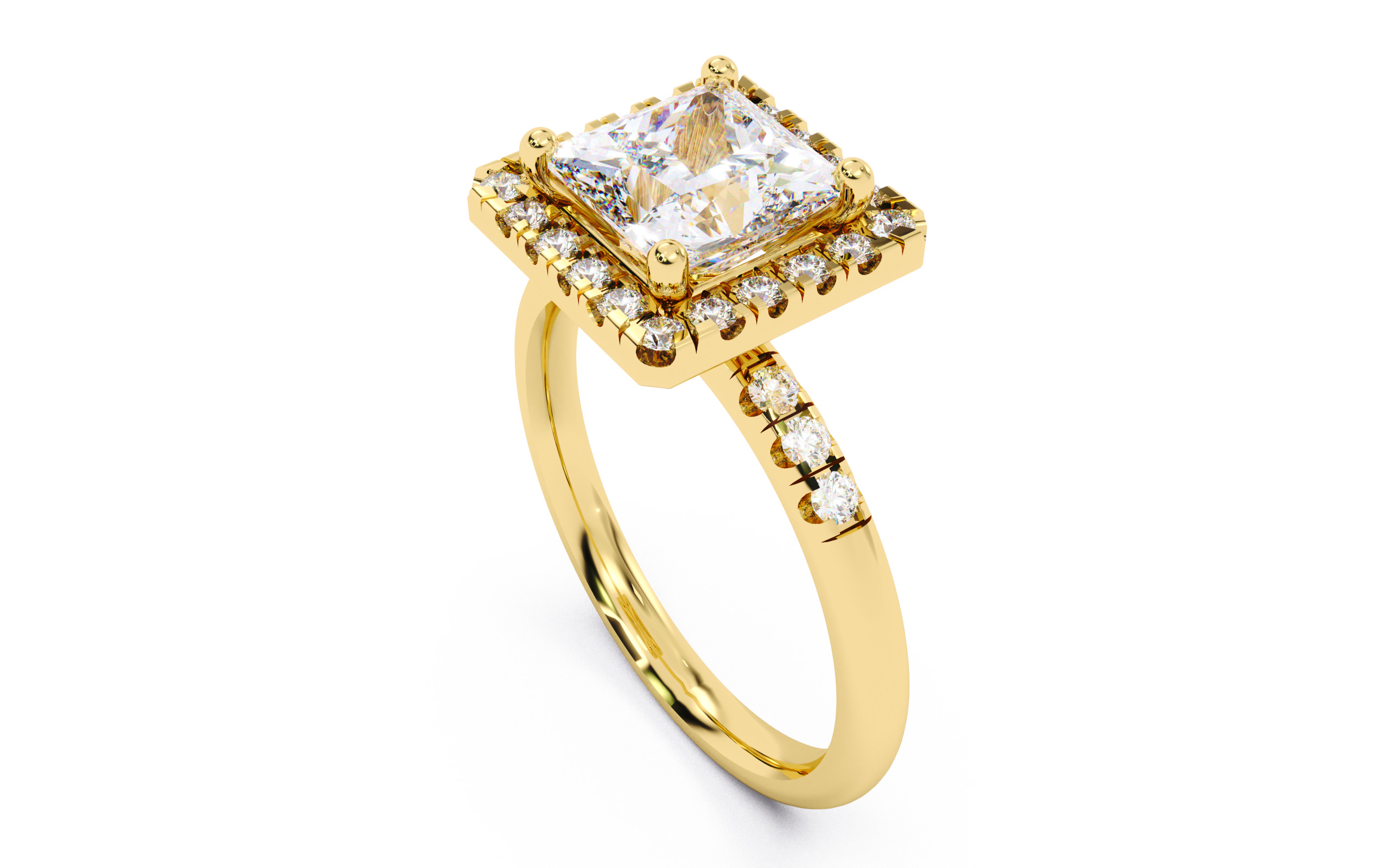 Princess Diamond Halo Setting Solitaire Ring  3D print model_22