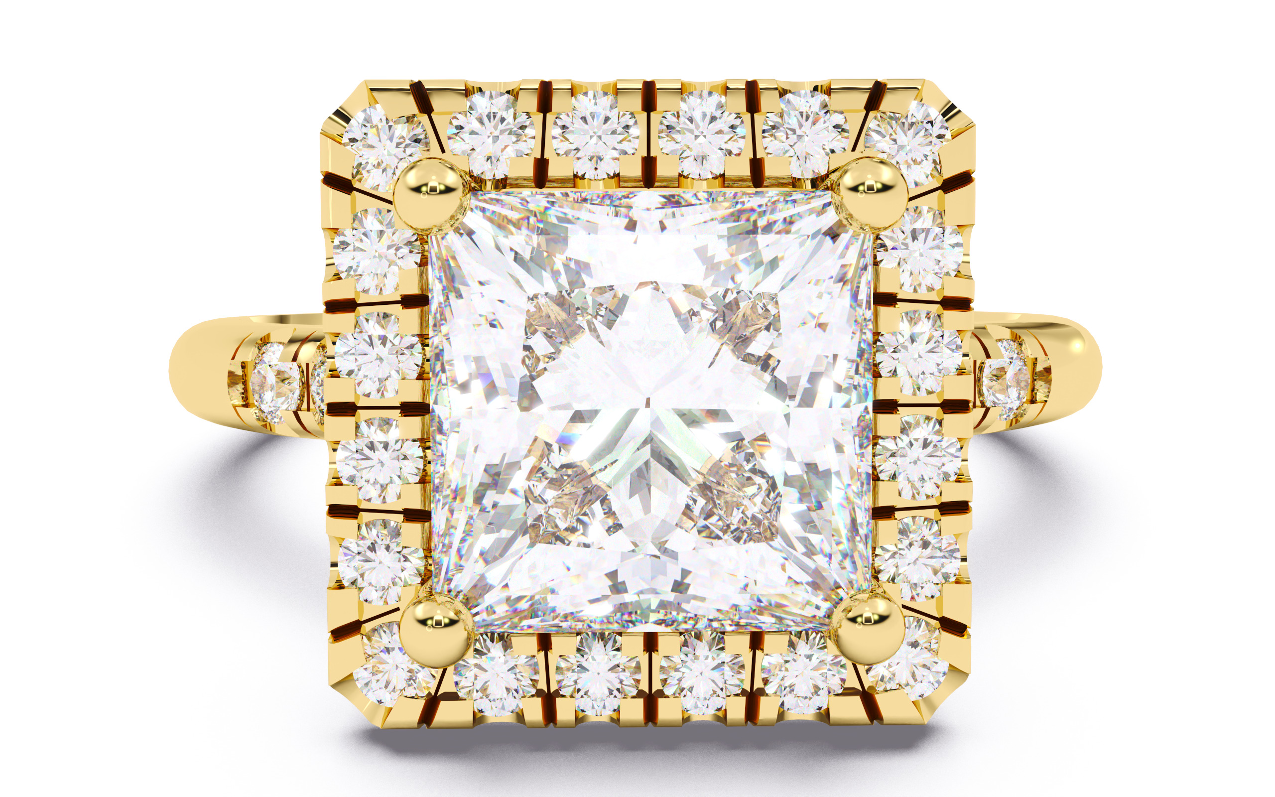 Princess Diamond Halo Setting Solitaire Ring  3D print model_14