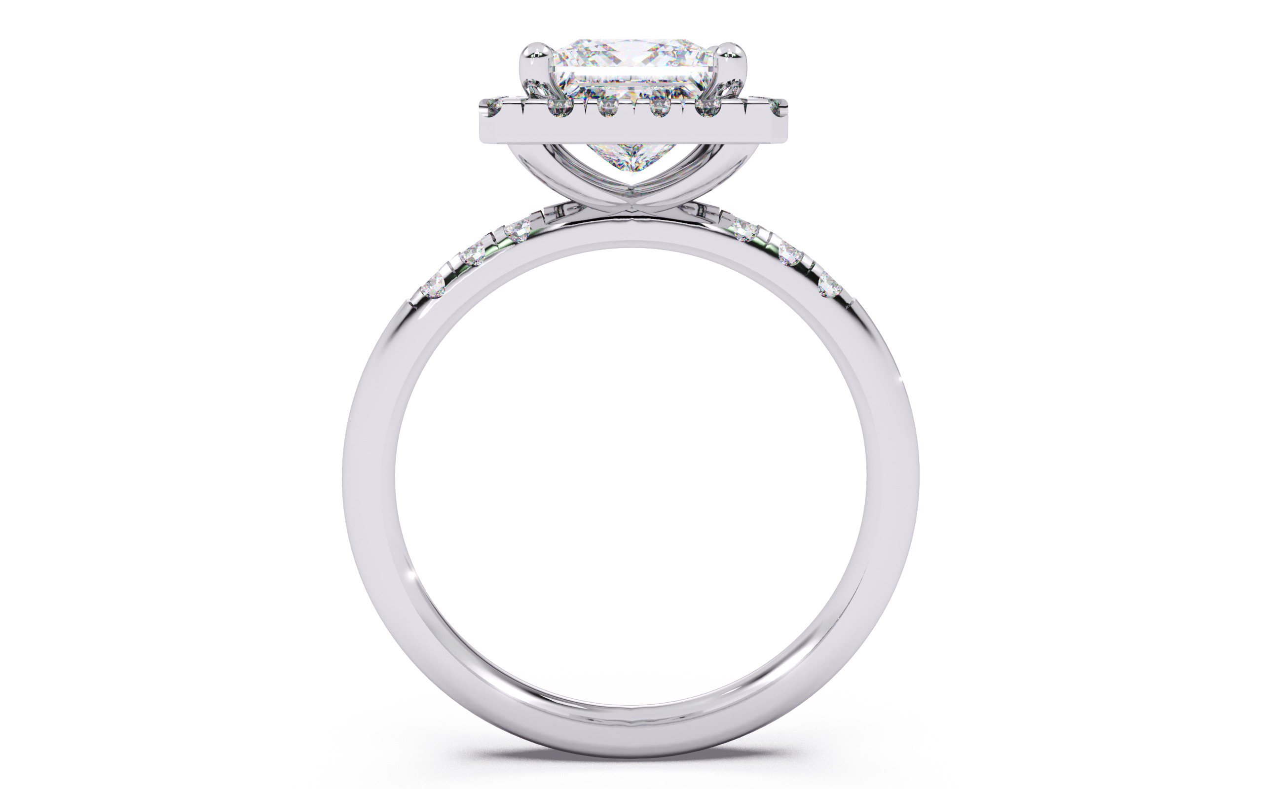 Princess Diamond Halo Setting Solitaire Ring  3D print model_8