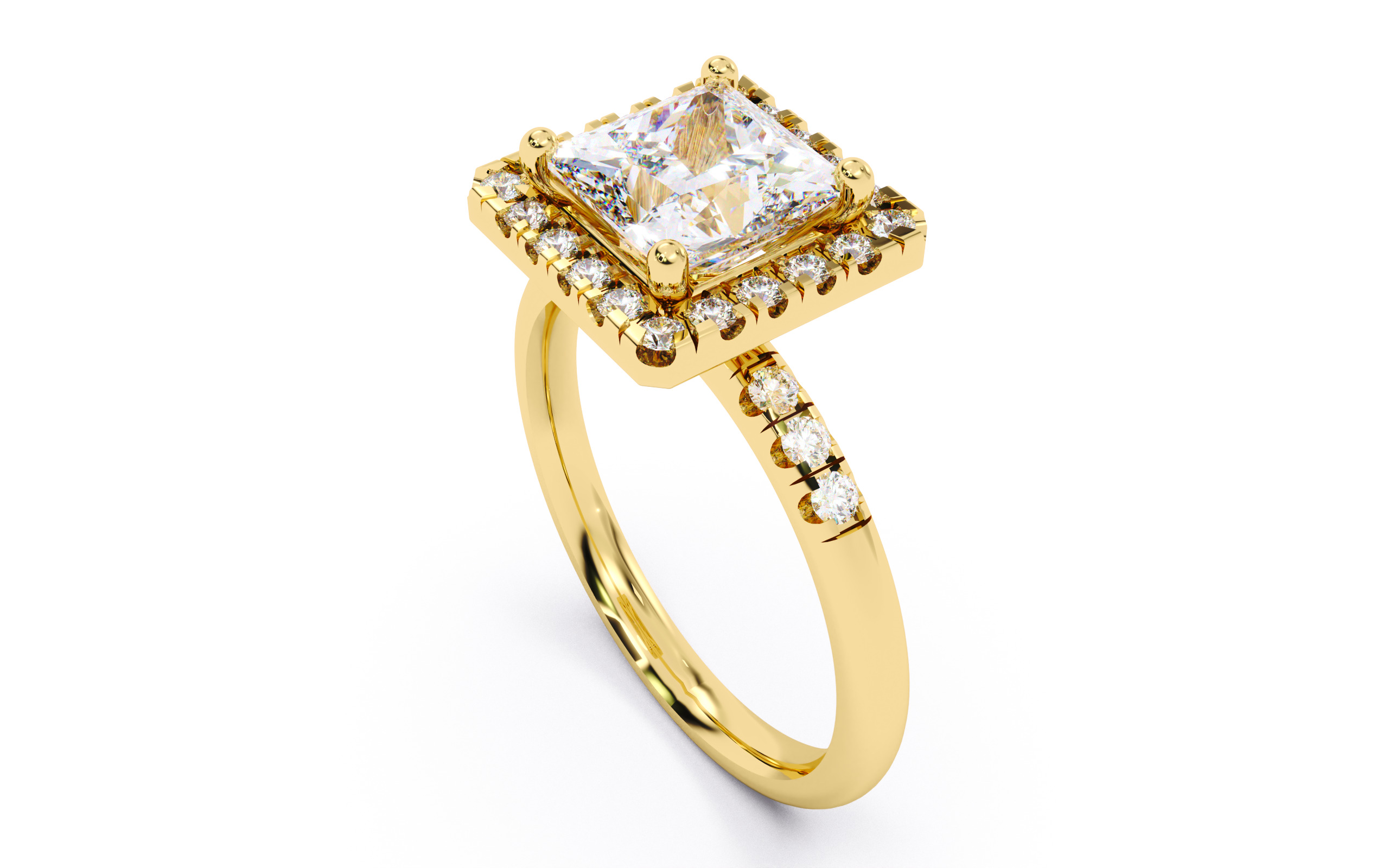 Princess Diamond Halo Setting Solitaire Ring  3D print model_23