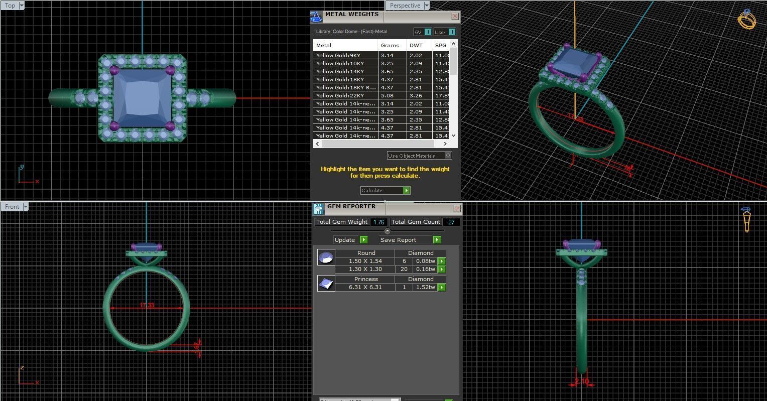 Princess Diamond Halo Setting Solitaire Ring  3D print model_25