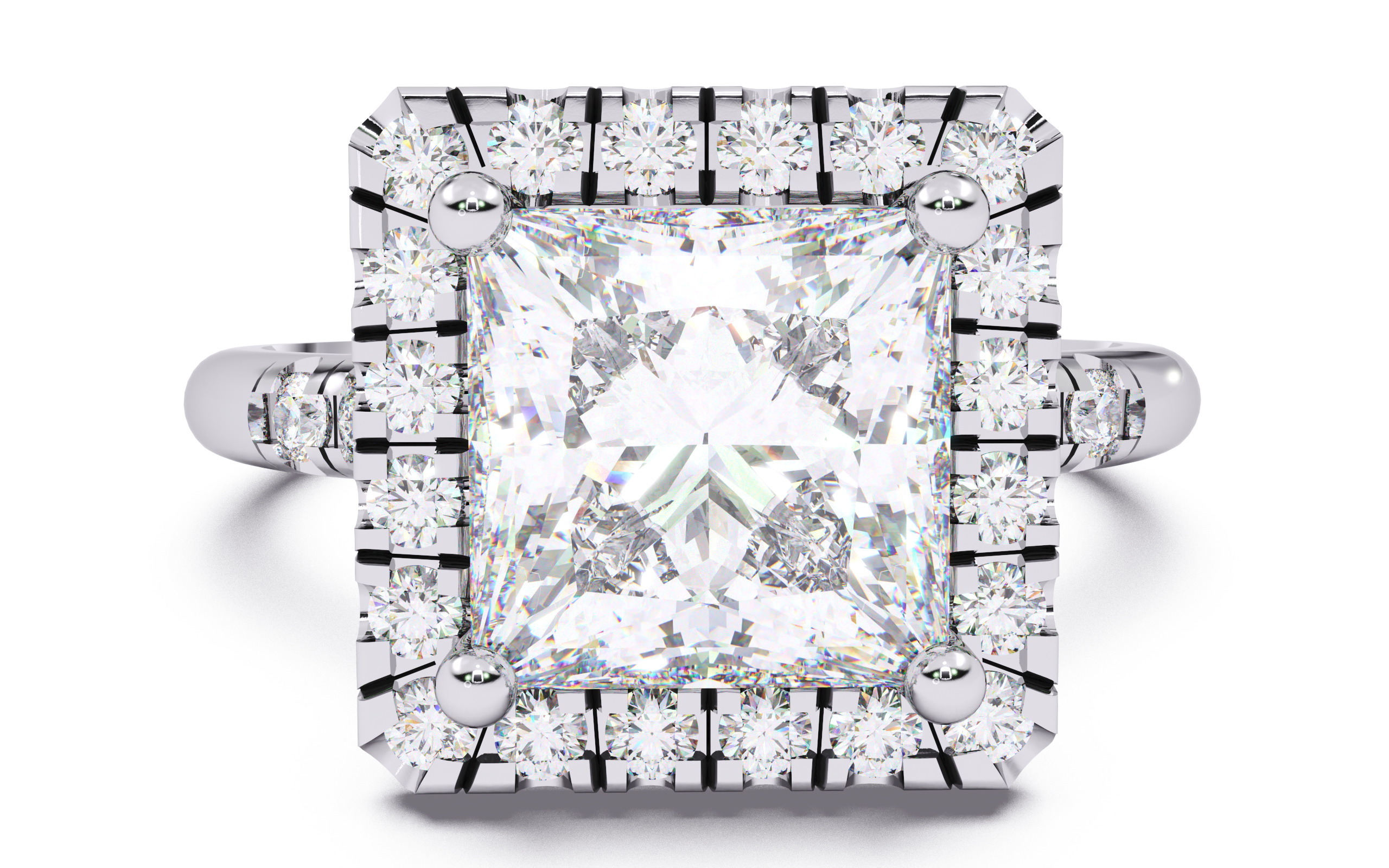 Princess Diamond Halo Setting Solitaire Ring  3D print model_15