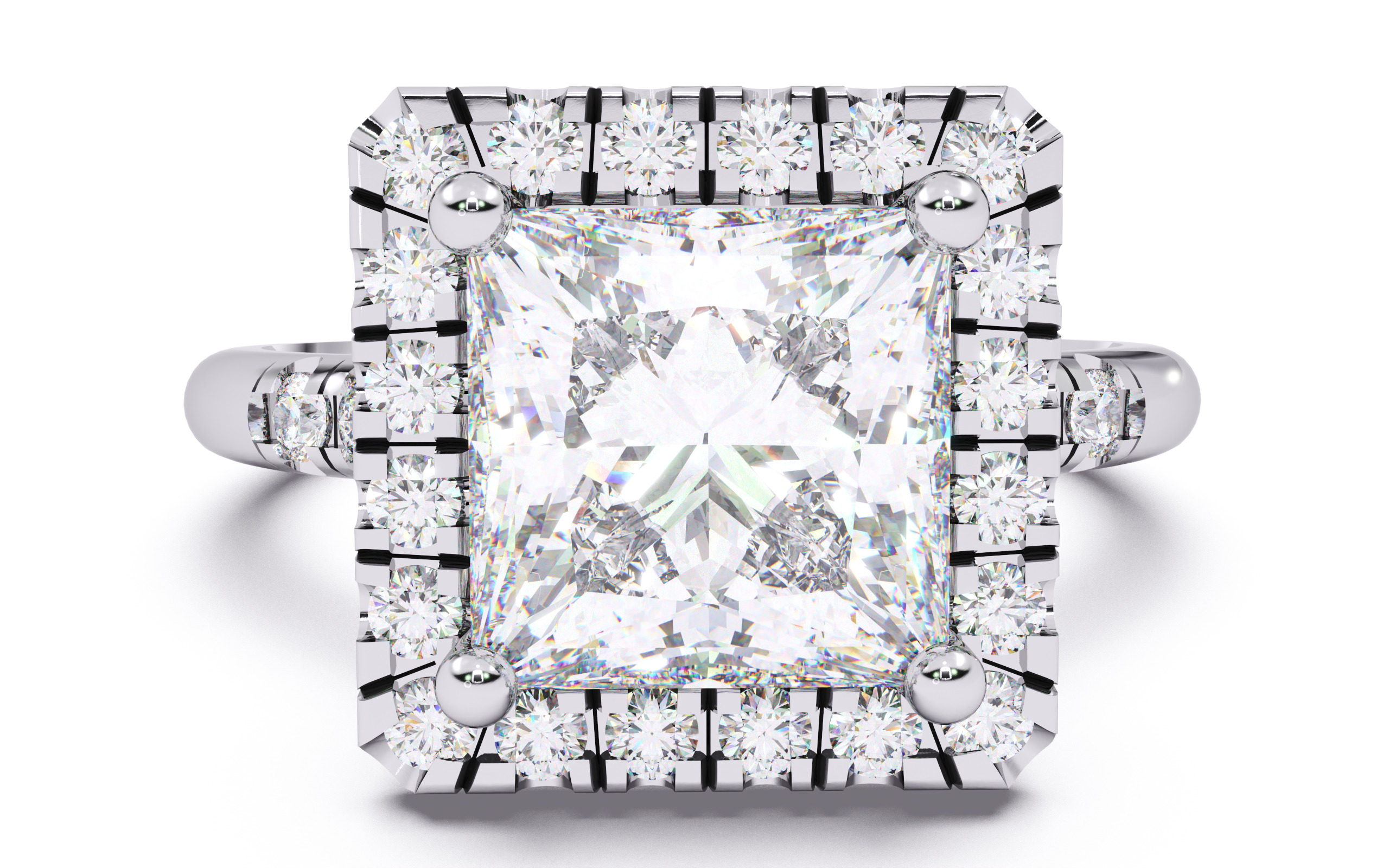 Princess Diamond Halo Setting Solitaire Ring  3D print model_16