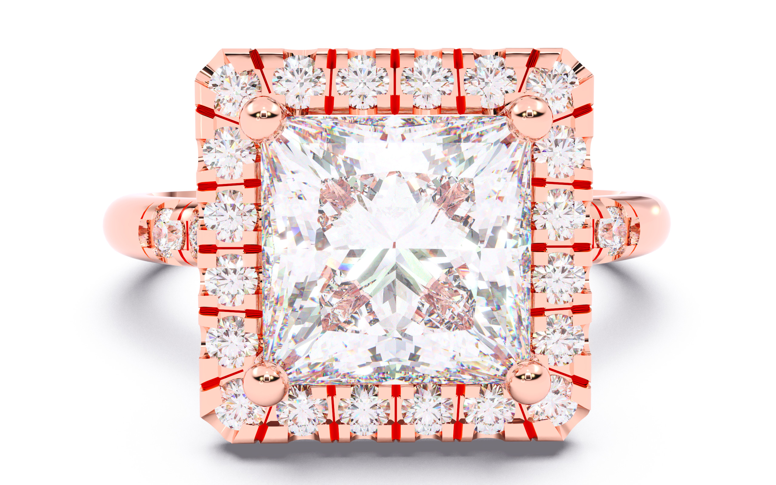 Princess Diamond Halo Setting Solitaire Ring  3D print model_17