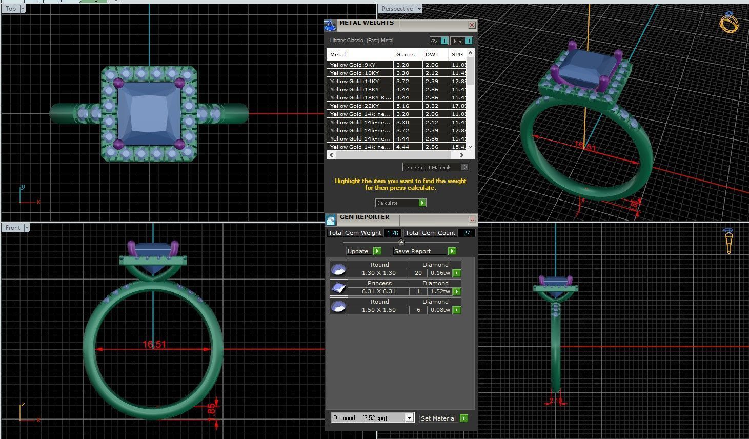 Princess Diamond Halo Setting Solitaire Ring  3D print model_1