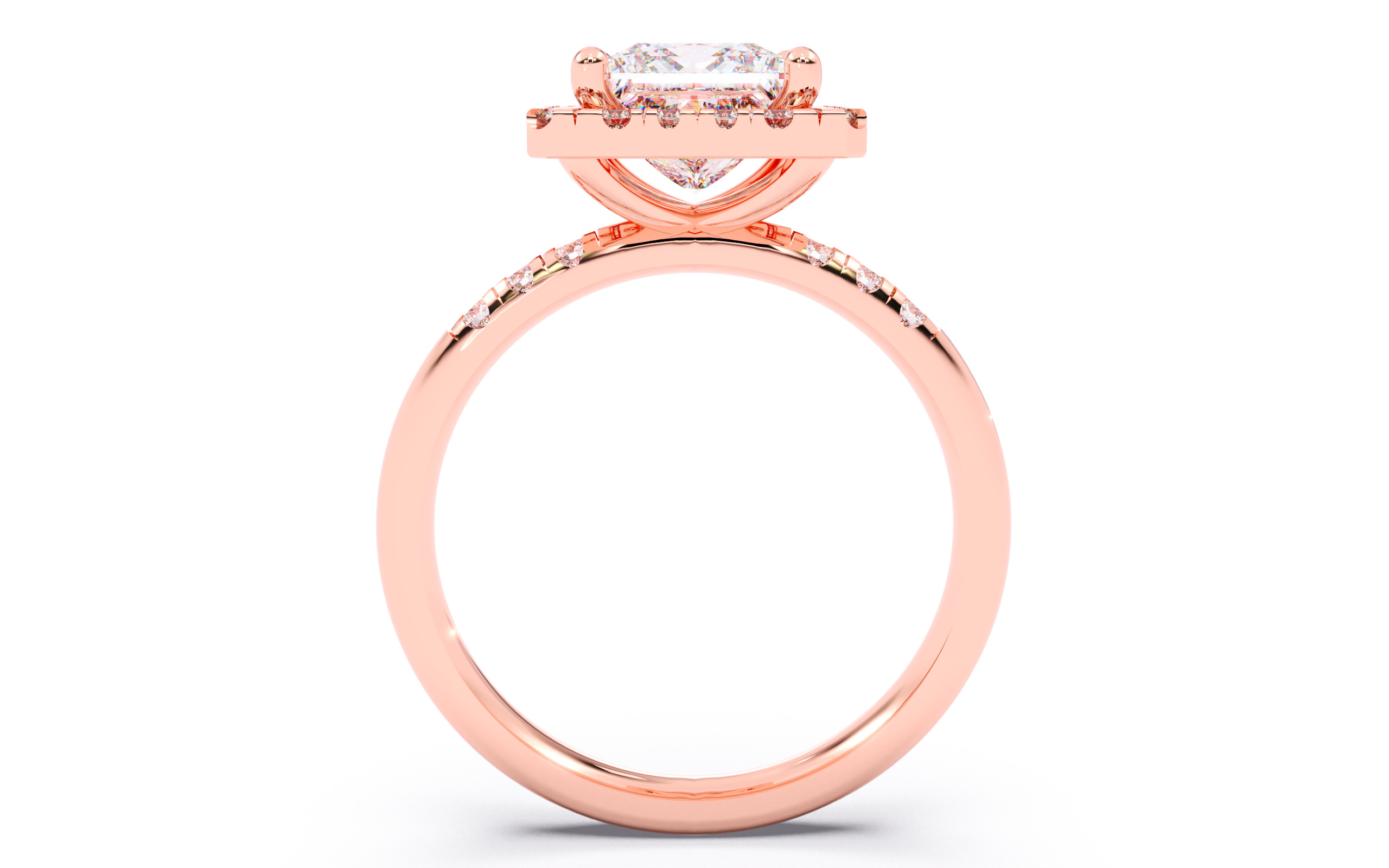 Princess Diamond Halo Setting Solitaire Ring  3D print model_7