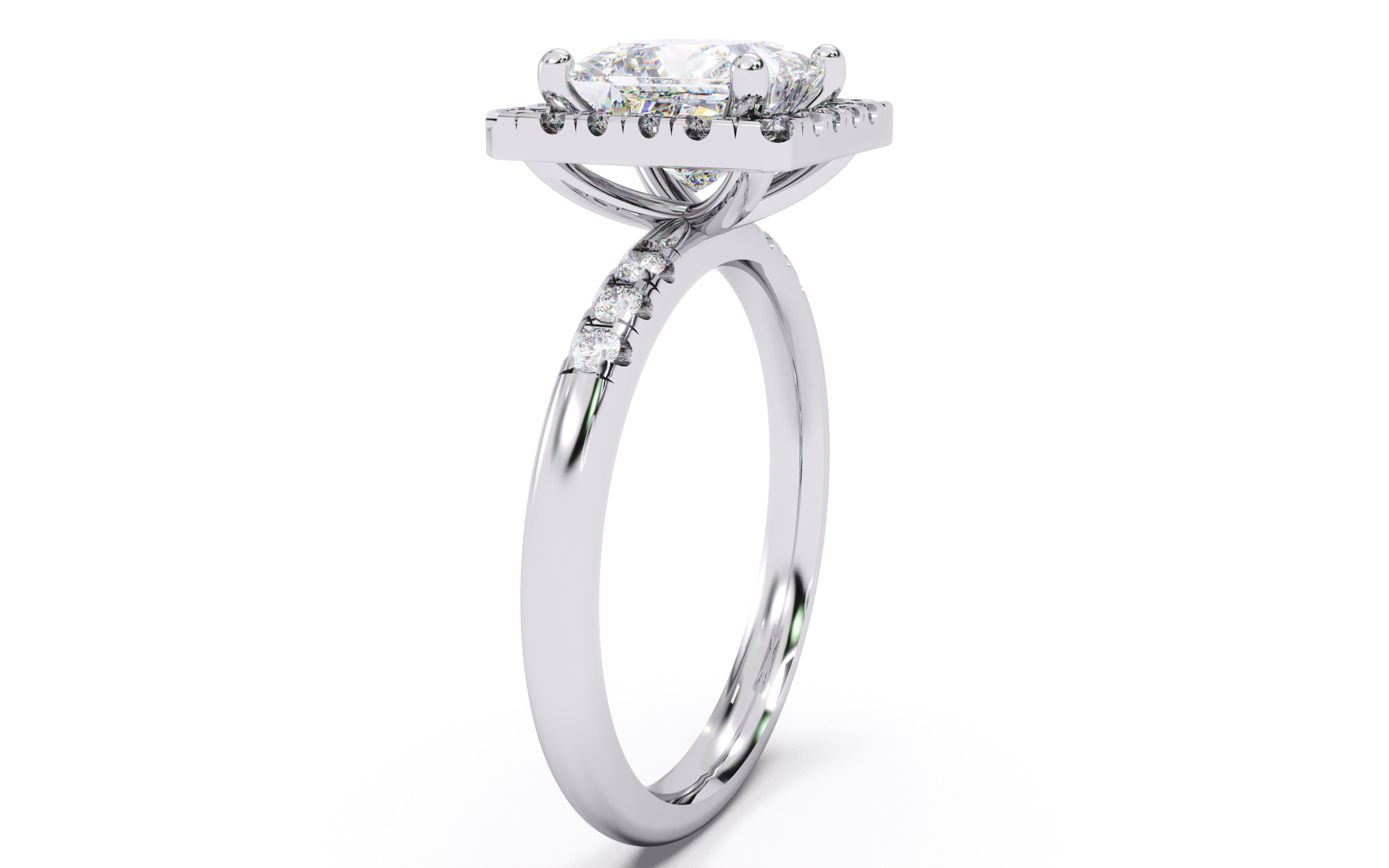 Princess Diamond Halo Setting Solitaire Ring  3D print model_19