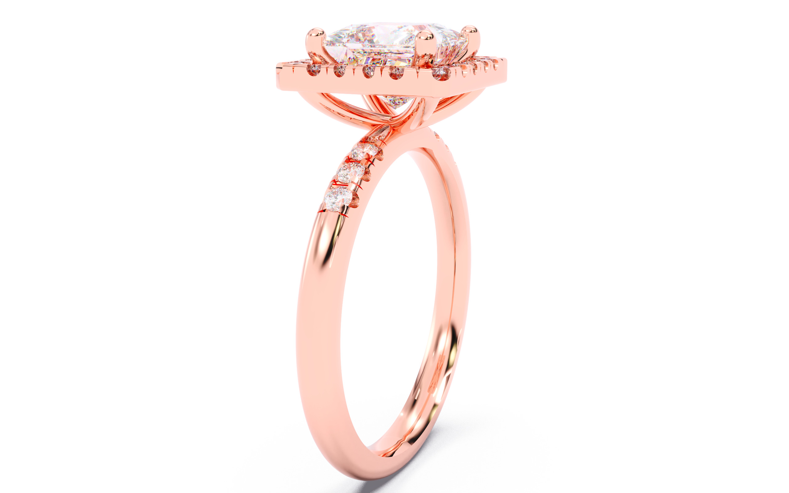 Princess Diamond Halo Setting Solitaire Ring  3D print model_2