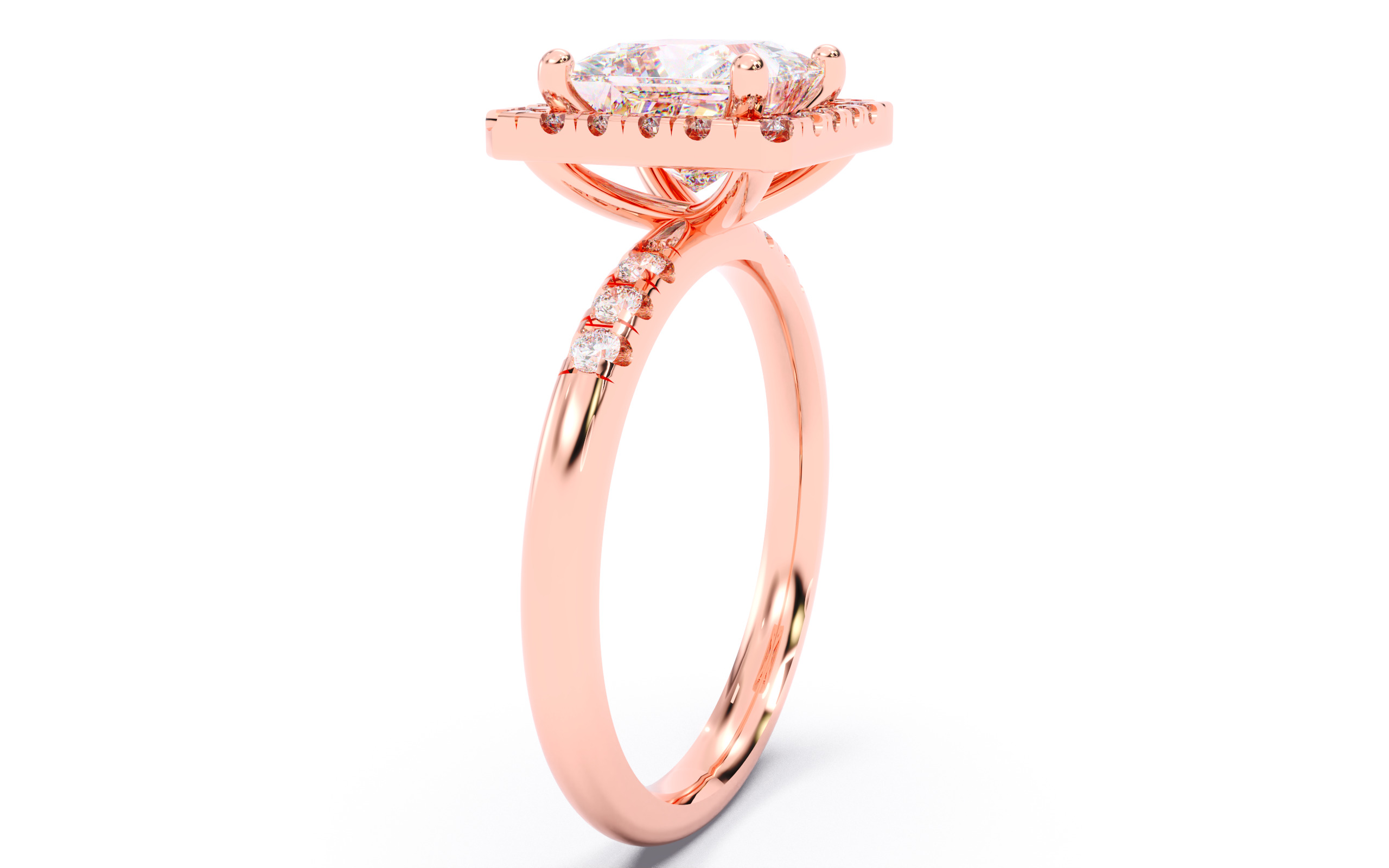 Princess Diamond Halo Setting Solitaire Ring  3D print model_13